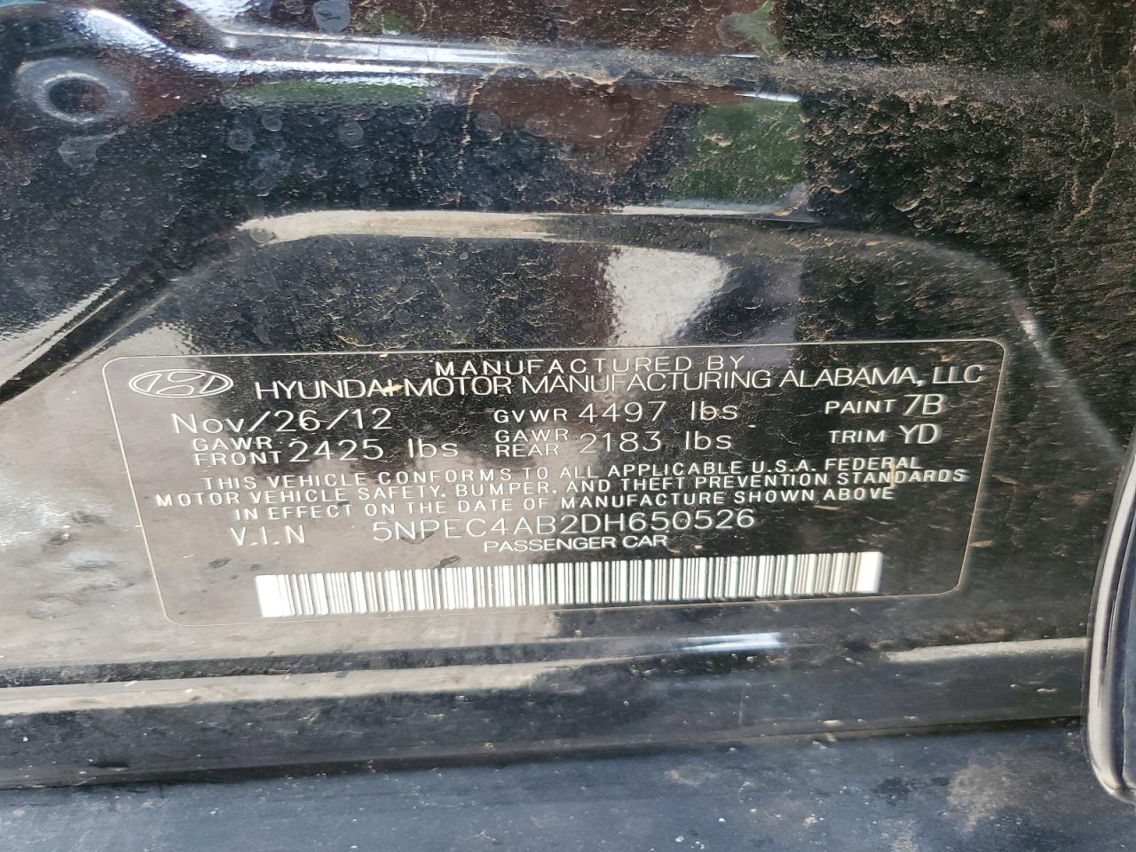 2013 Hyundai Sonata Limited 2.0t Black vin: 5NPEC4AB2DH650526