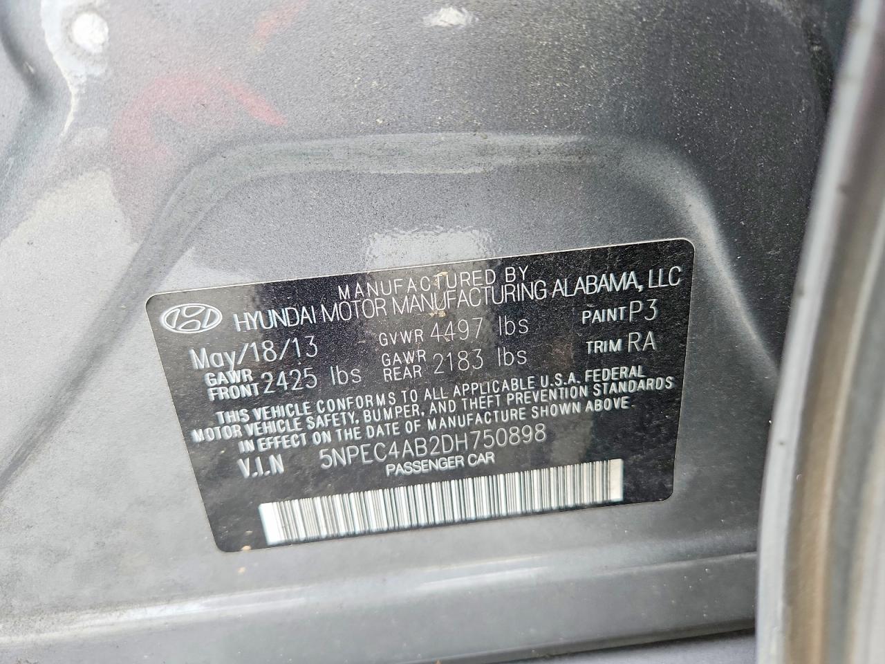 2013 Hyundai Sonata Se 2.0t Gray vin: 5NPEC4AB2DH750898
