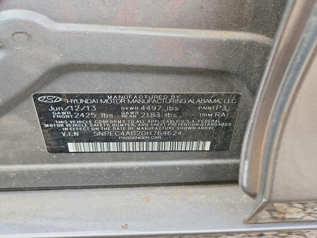 2013 Hyundai Sonata Se 2.0t Gray vin: 5NPEC4AB2DH764624