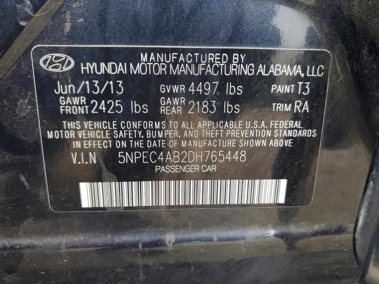 2013 Hyundai Sonata Se 2.0t Blue vin: 5NPEC4AB2DH765448