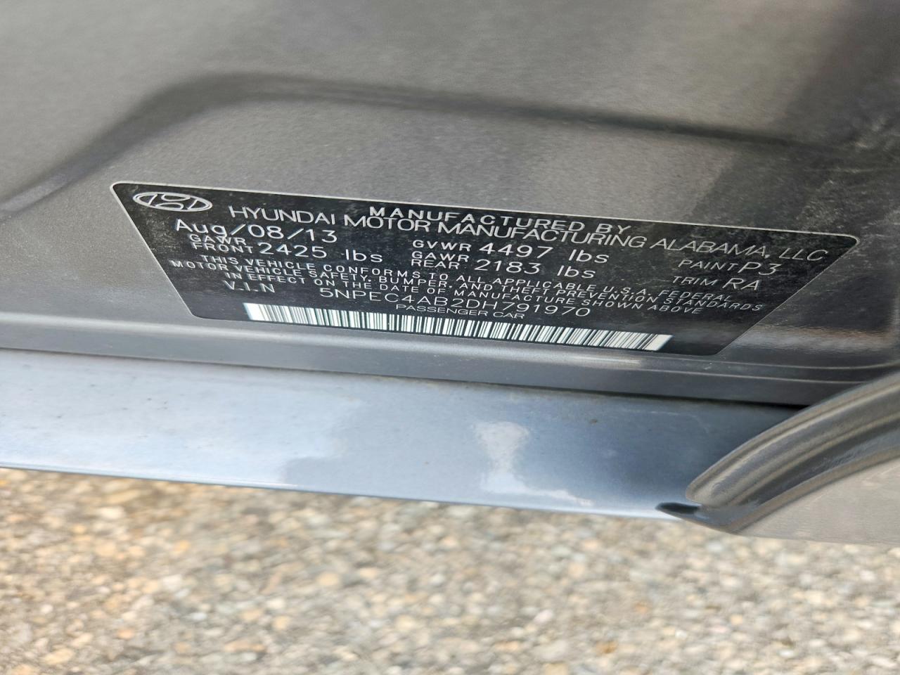 2013 Hyundai Sonata Se 2.0t Gray vin: 5NPEC4AB2DH791970