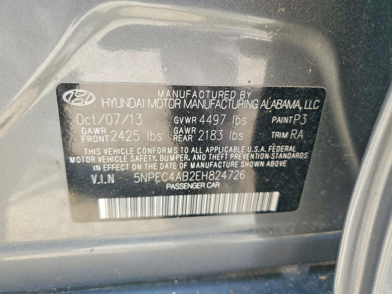2014 Hyundai Sonata Se 2.0t Gray vin: 5NPEC4AB2EH824726