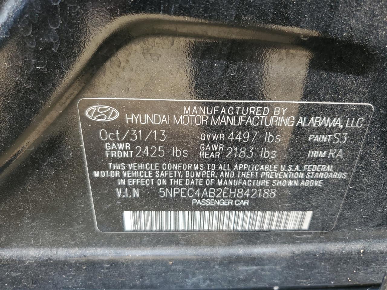 2014 Hyundai Sonata Se Black vin: 5NPEC4AB2EH842188