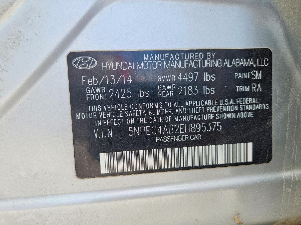 2014 Hyundai Sonata Limited 2.0t Silver vin: 5NPEC4AB2EH895375