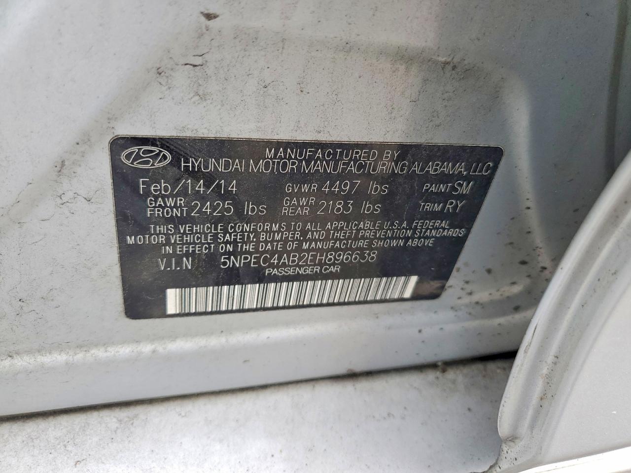 2014 Hyundai Sonata Limited 2.0t Серебряный vin: 5NPEC4AB2EH896638