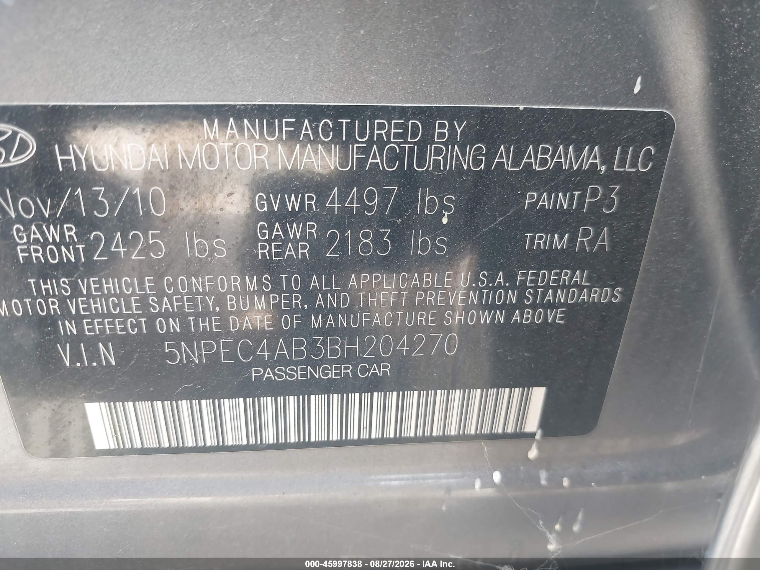 2011 Hyundai Sonata Se 2.0t Gray vin: 5NPEC4AB3BH204270