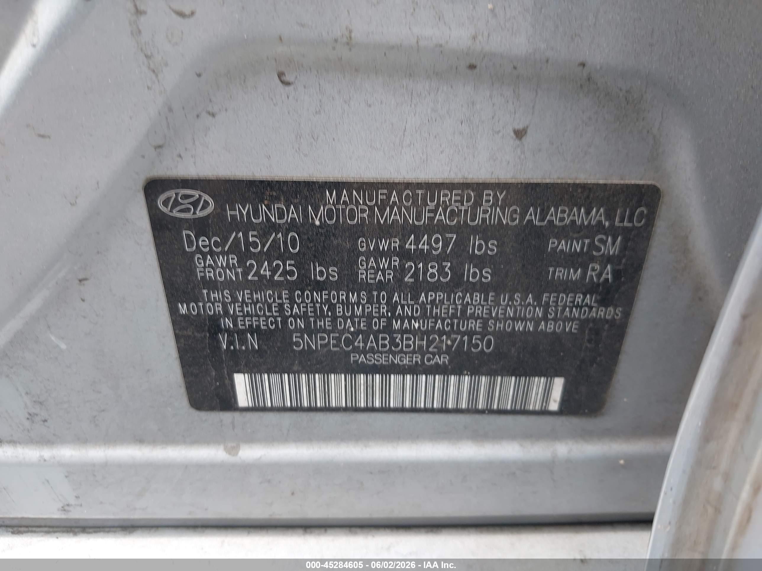 2011 Hyundai Sonata Se 2.0t Silver vin: 5NPEC4AB3BH217150