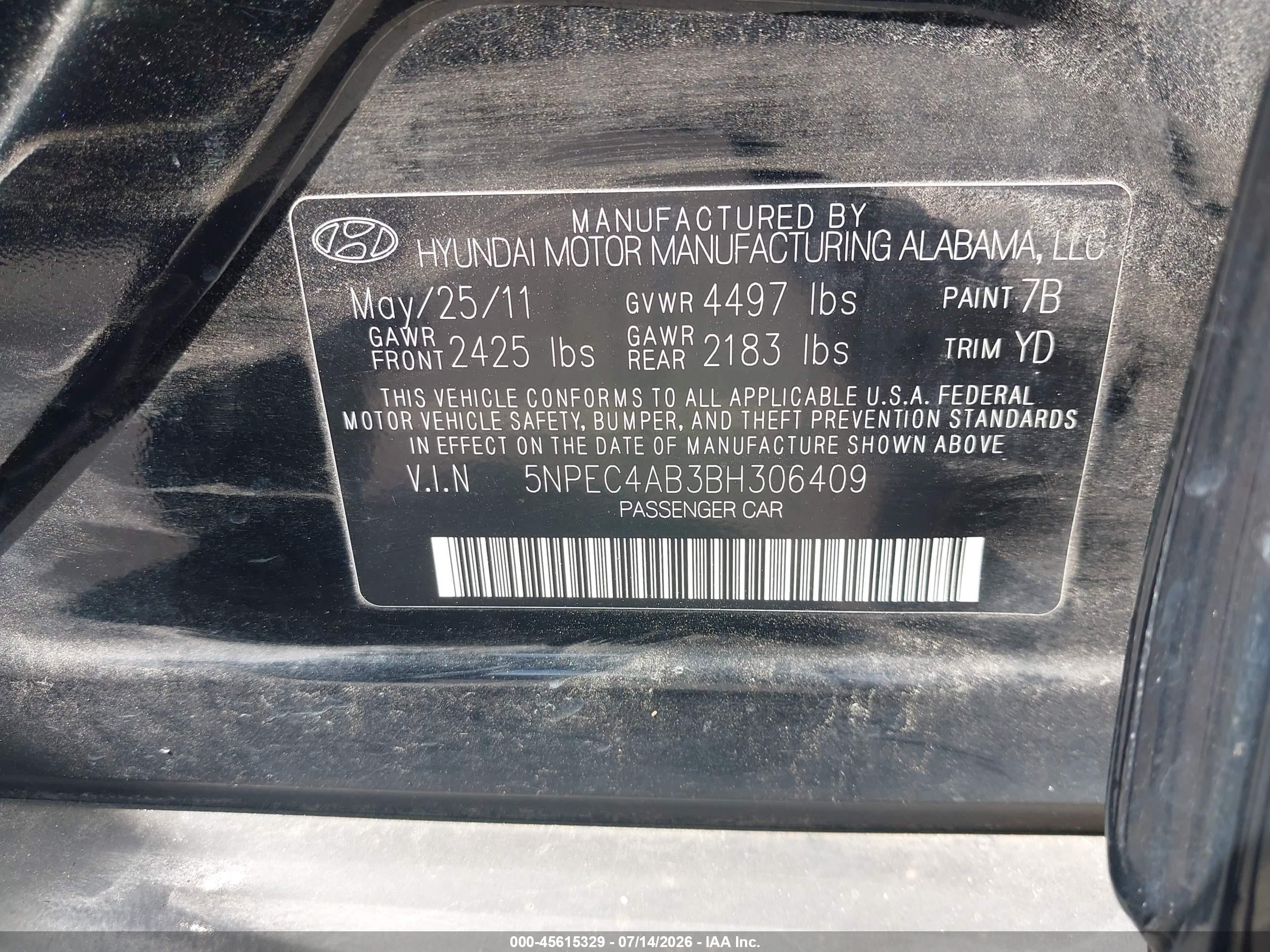 2011 Hyundai Sonata Limited 2.0t Black vin: 5NPEC4AB3BH306409