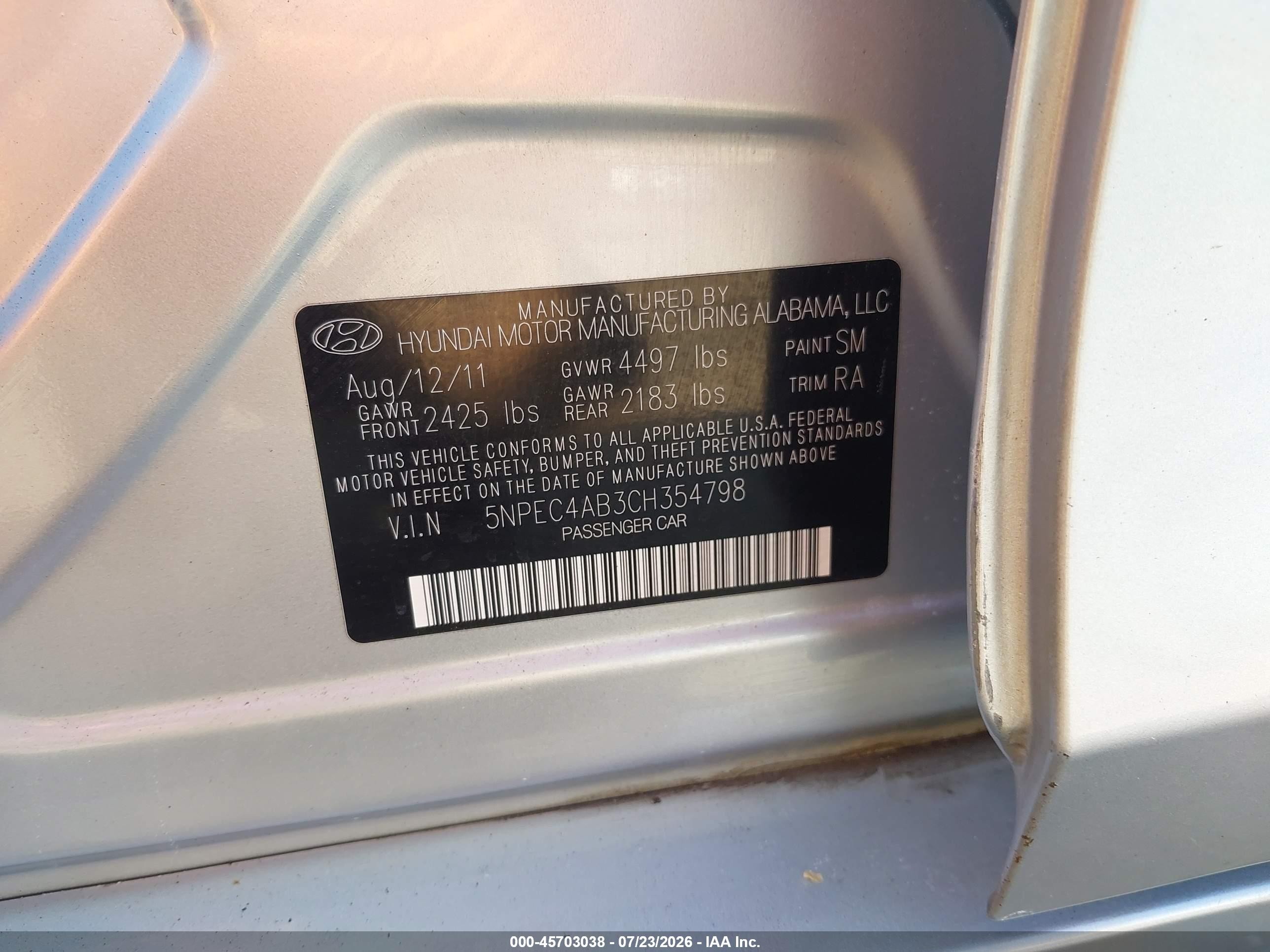 2012 Hyundai Sonata Se 2.0t Silver vin: 5NPEC4AB3CH354798