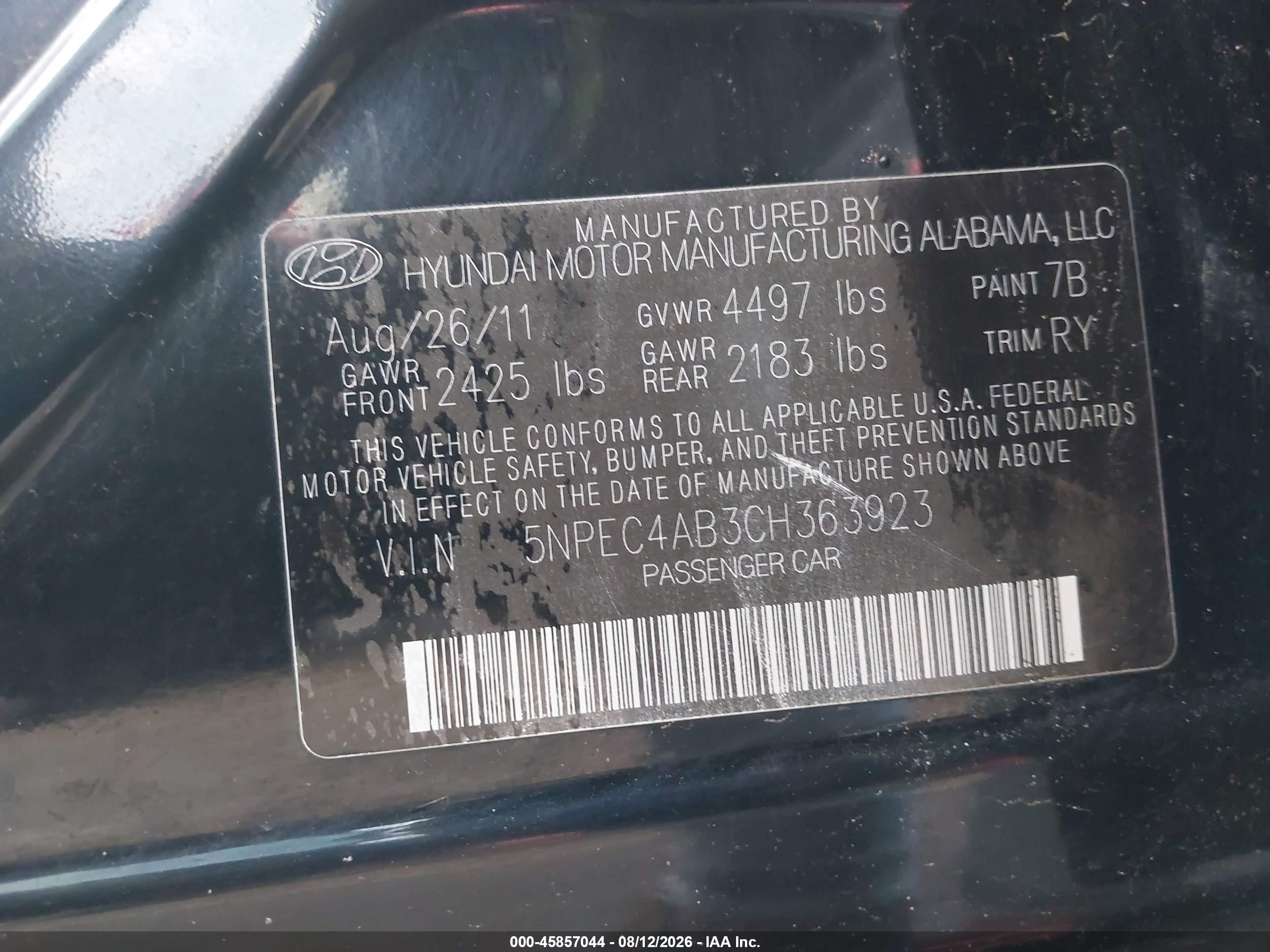 2012 Hyundai Sonata Se 2.0t Black vin: 5NPEC4AB3CH363923
