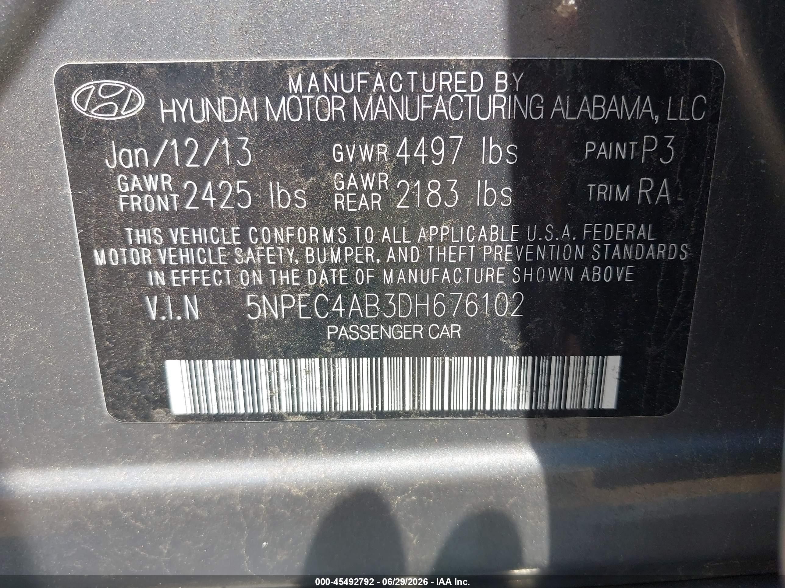 2013 Hyundai Sonata Limited 2.0t Серый vin: 5NPEC4AB3DH676102