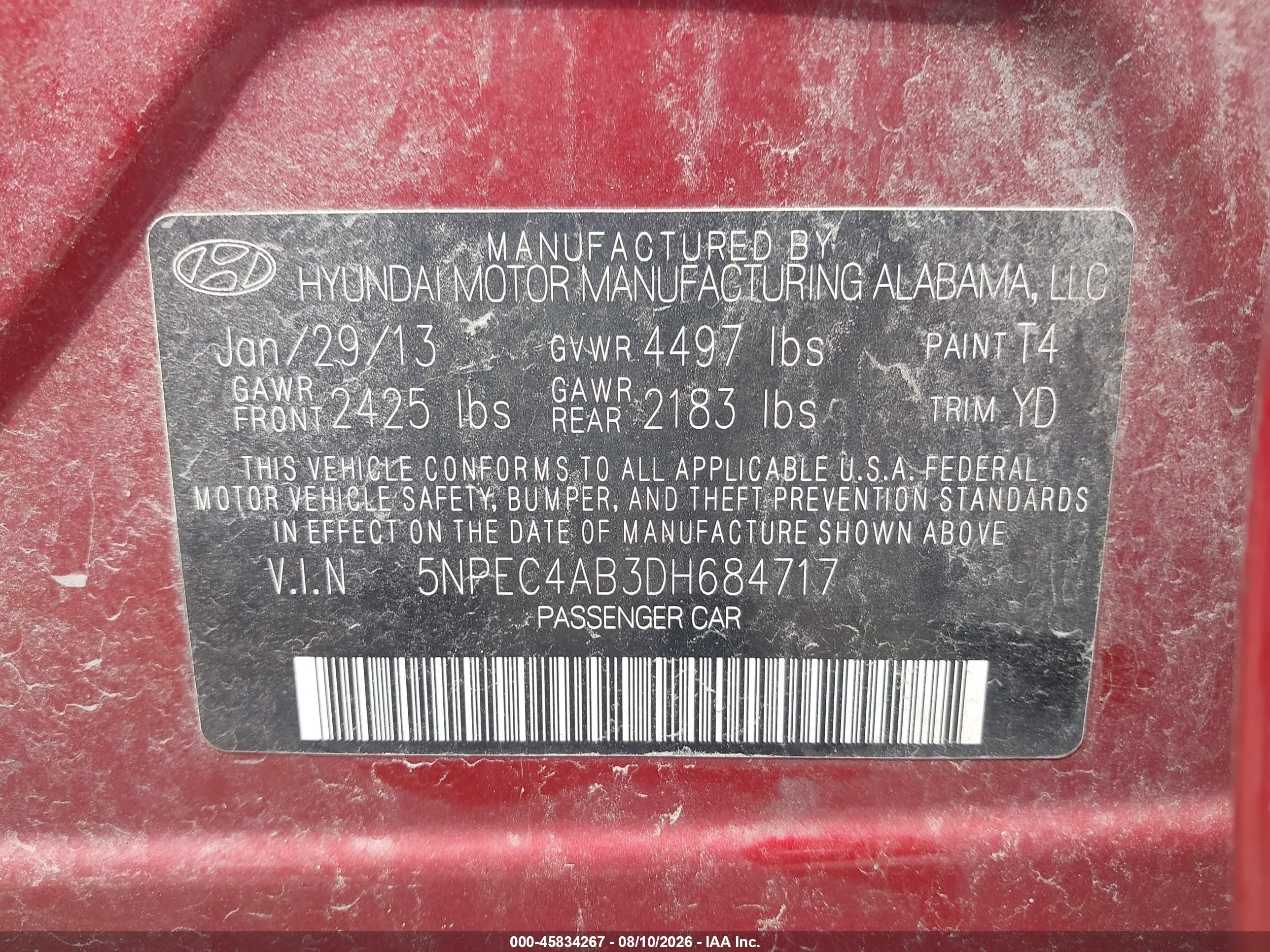 2013 Hyundai Sonata Limited 2.0t Red vin: 5NPEC4AB3DH684717
