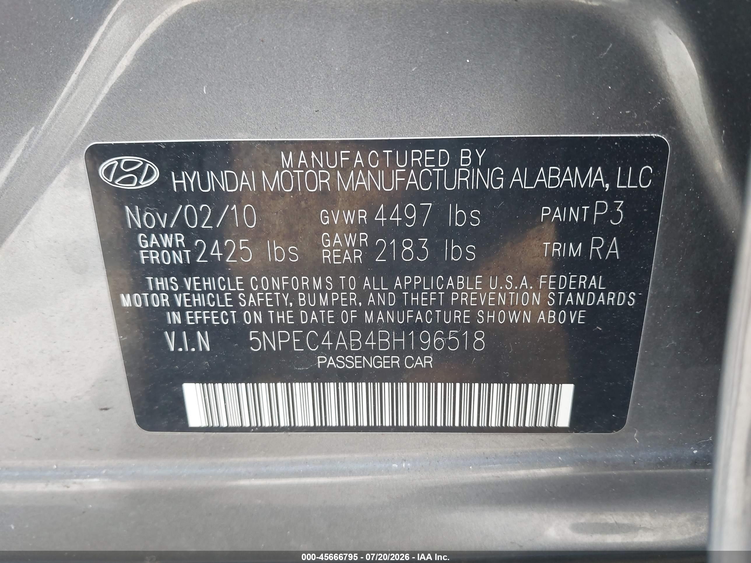 2011 Hyundai Sonata Se/limited Gray vin: 5NPEC4AB4BH196518