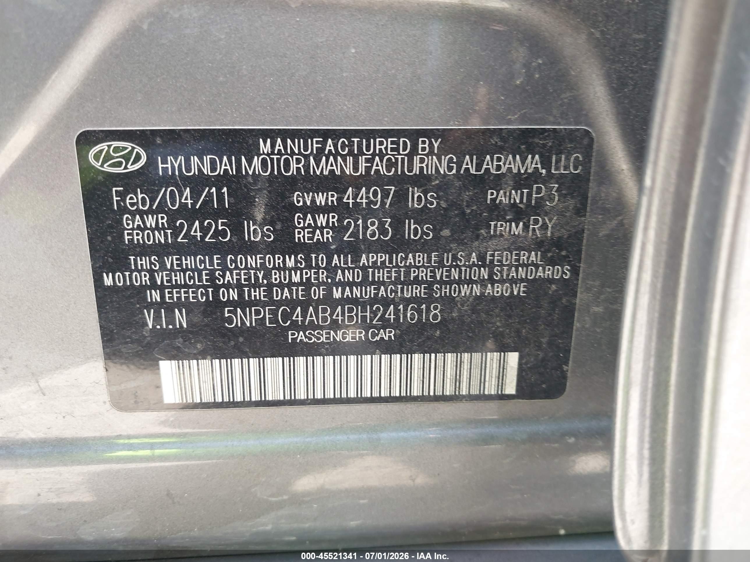 2011 Hyundai Sonata Limited 2.0t Gray vin: 5NPEC4AB4BH241618