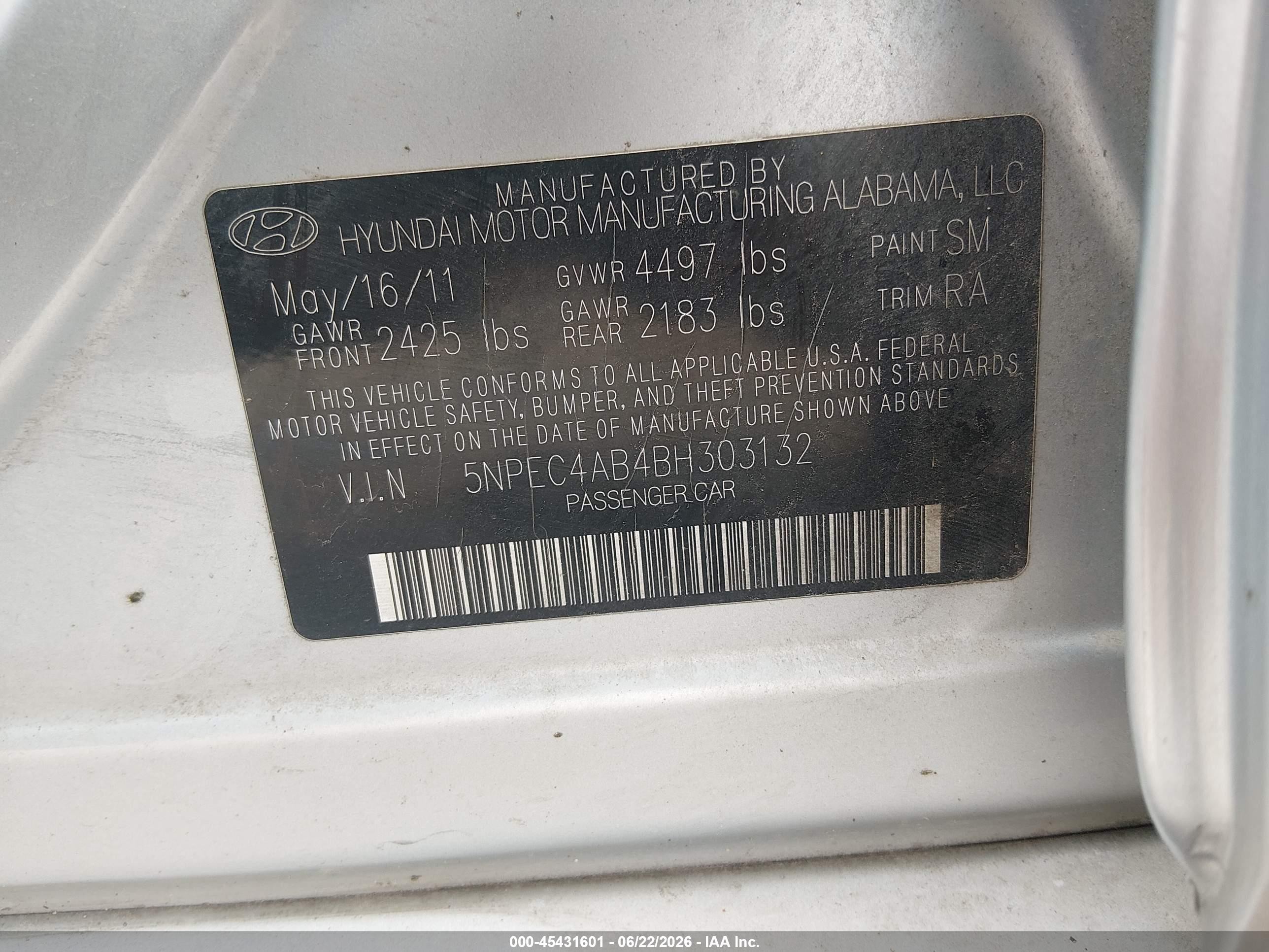 2011 Hyundai Sonata Limited 2.0t Silver vin: 5NPEC4AB4BH303132