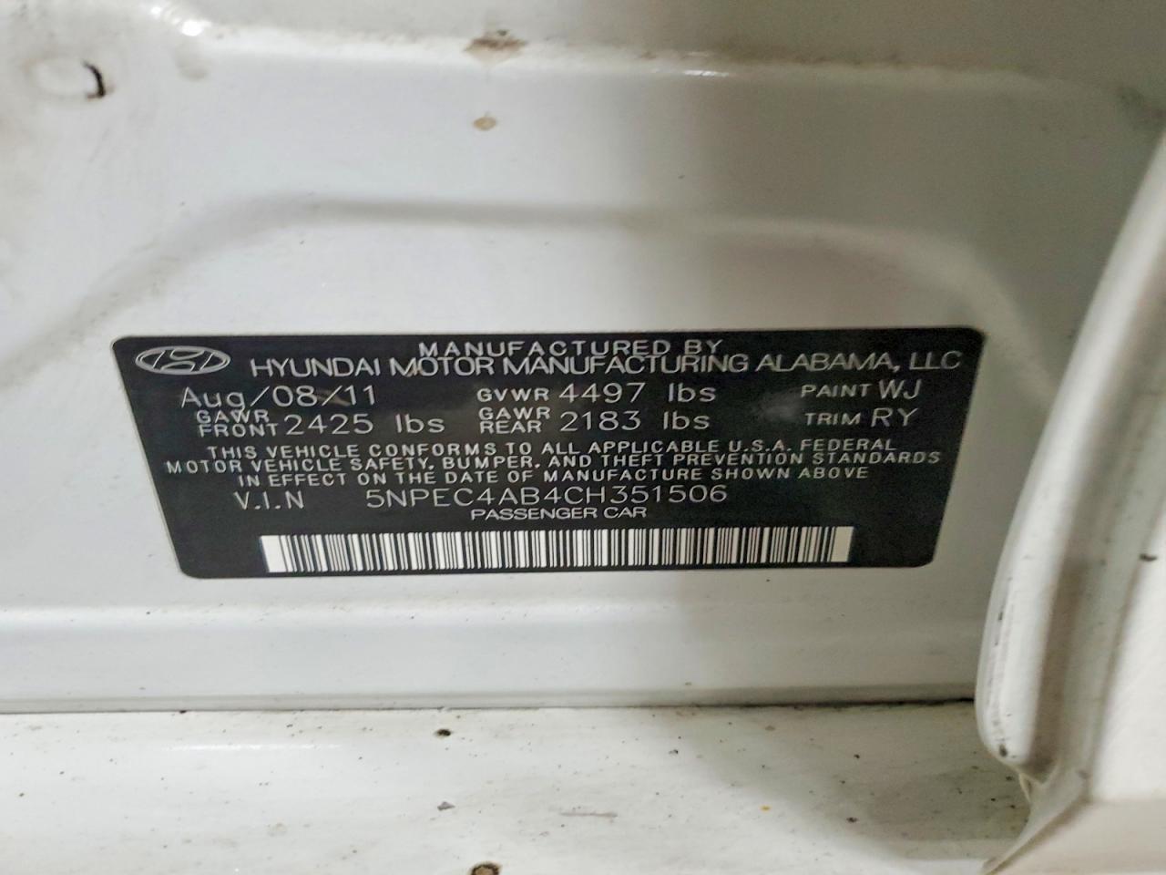 2012 Hyundai Sonata Limited 2.0t White vin: 5NPEC4AB4CH351506