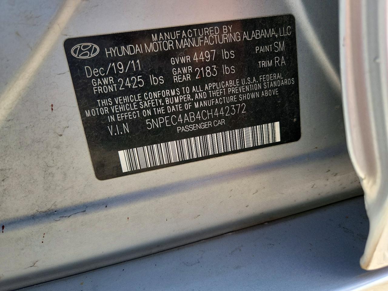 2012 Hyundai Sonata Se 2.0t Silver vin: 5NPEC4AB4CH442372