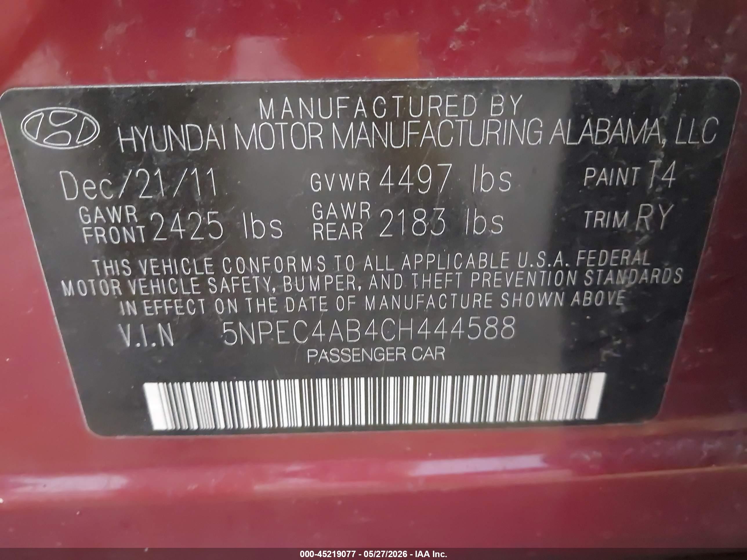 2012 Hyundai Sonata Se 2.0t Maroon vin: 5NPEC4AB4CH444588
