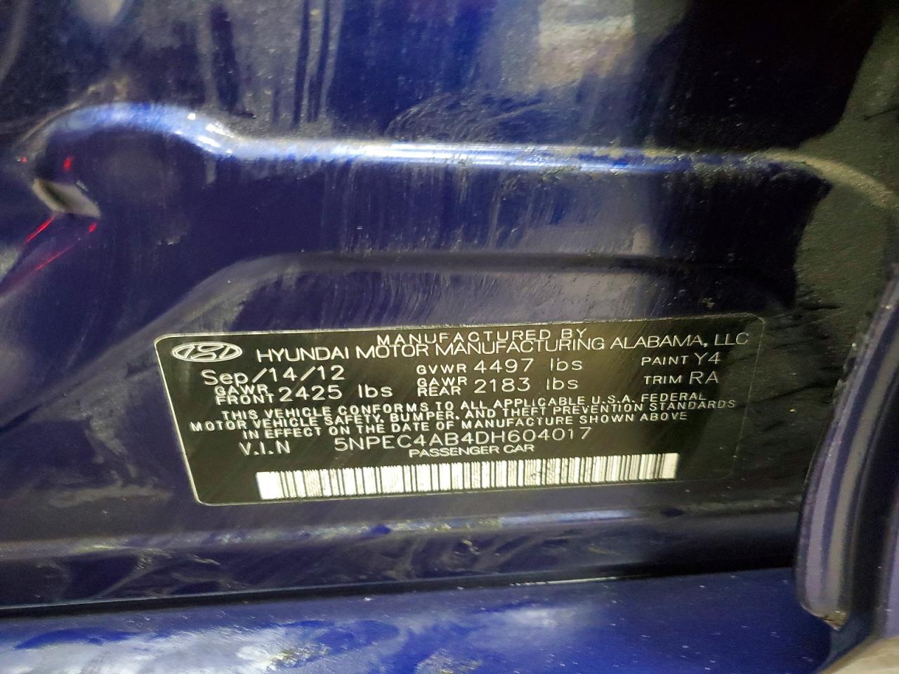 2013 Hyundai Sonata Limited 2.0t Blue vin: 5NPEC4AB4DH604017