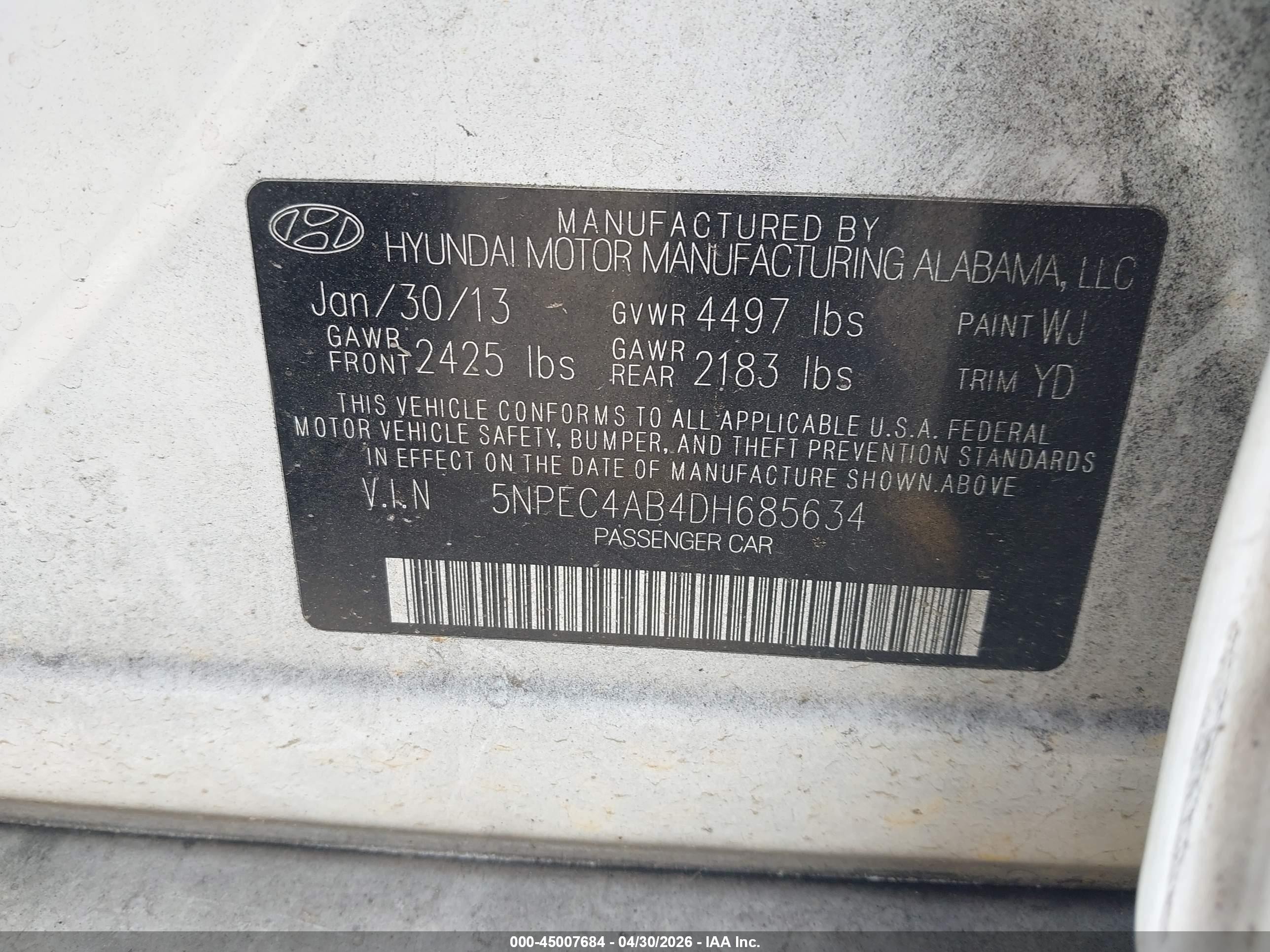 2013 Hyundai Sonata Limited 2.0t White vin: 5NPEC4AB4DH685634
