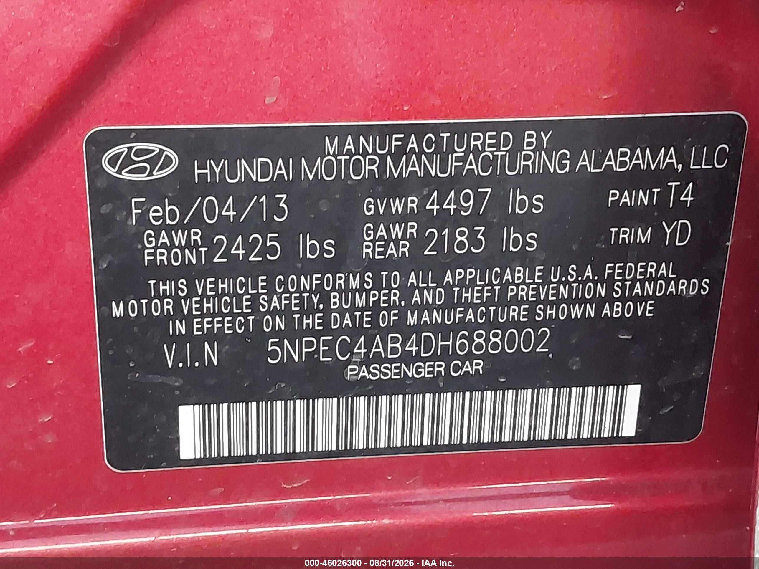 2013 Hyundai Sonata Limited 2.0t Красный vin: 5NPEC4AB4DH688002