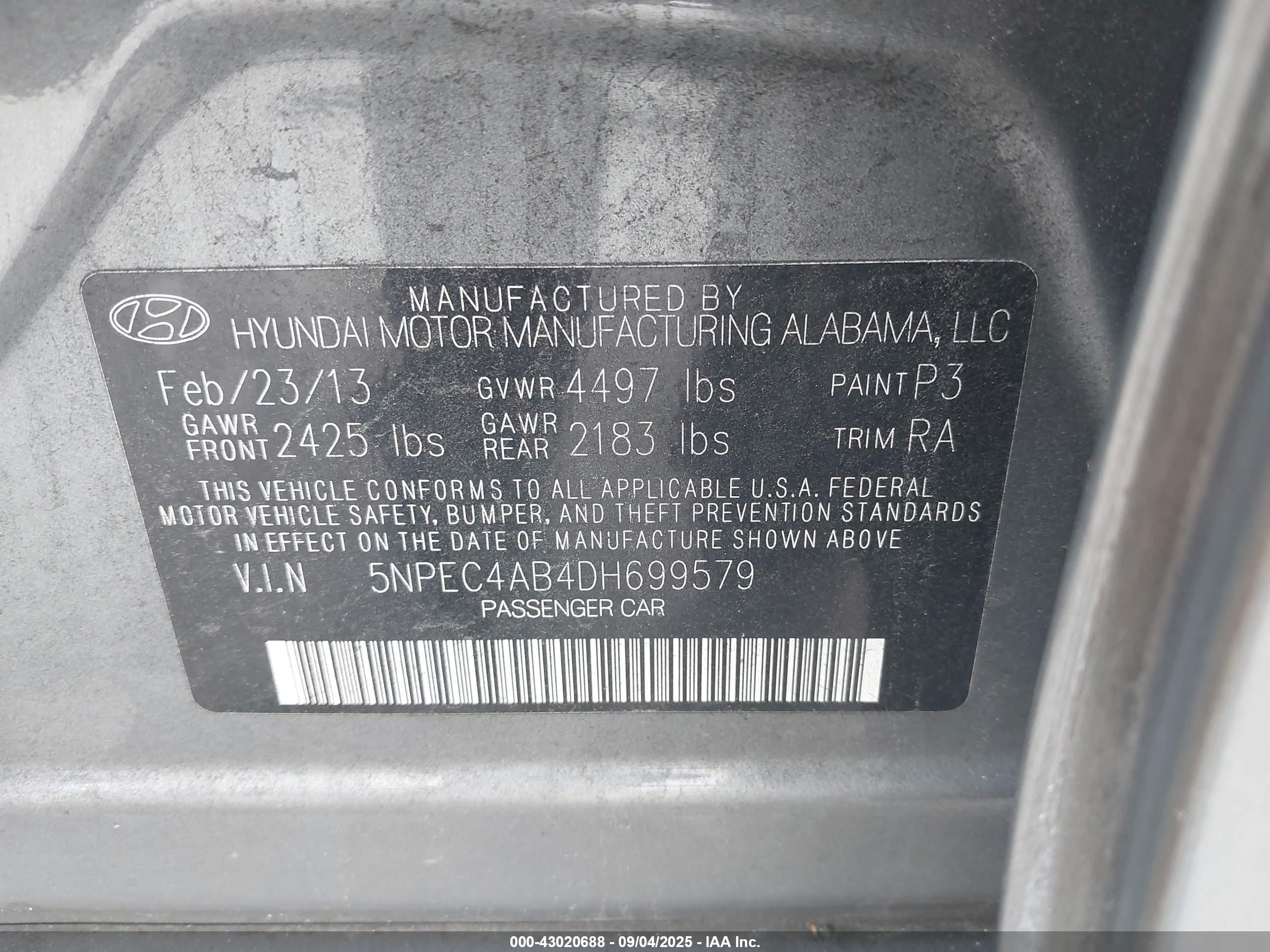 2013 Hyundai Sonata Limited 2.0t Серый vin: 5NPEC4AB4DH699579