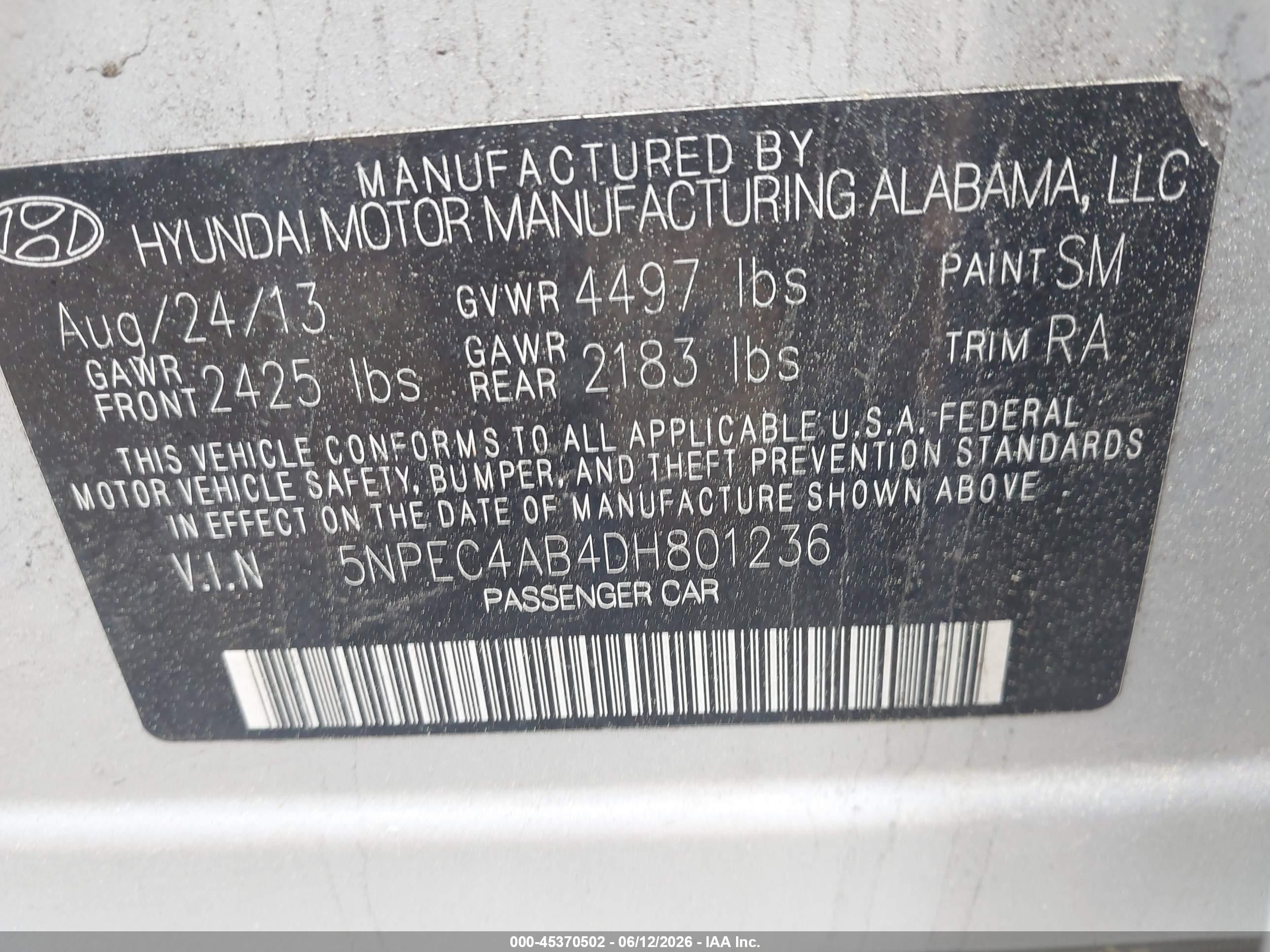 2013 Hyundai Sonata Se 2.0t Silver vin: 5NPEC4AB4DH801236