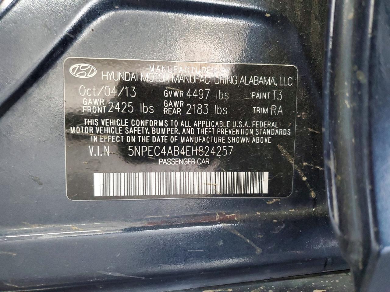 2014 Hyundai Sonata Limited 2.0t Charcoal vin: 5NPEC4AB4EH824257