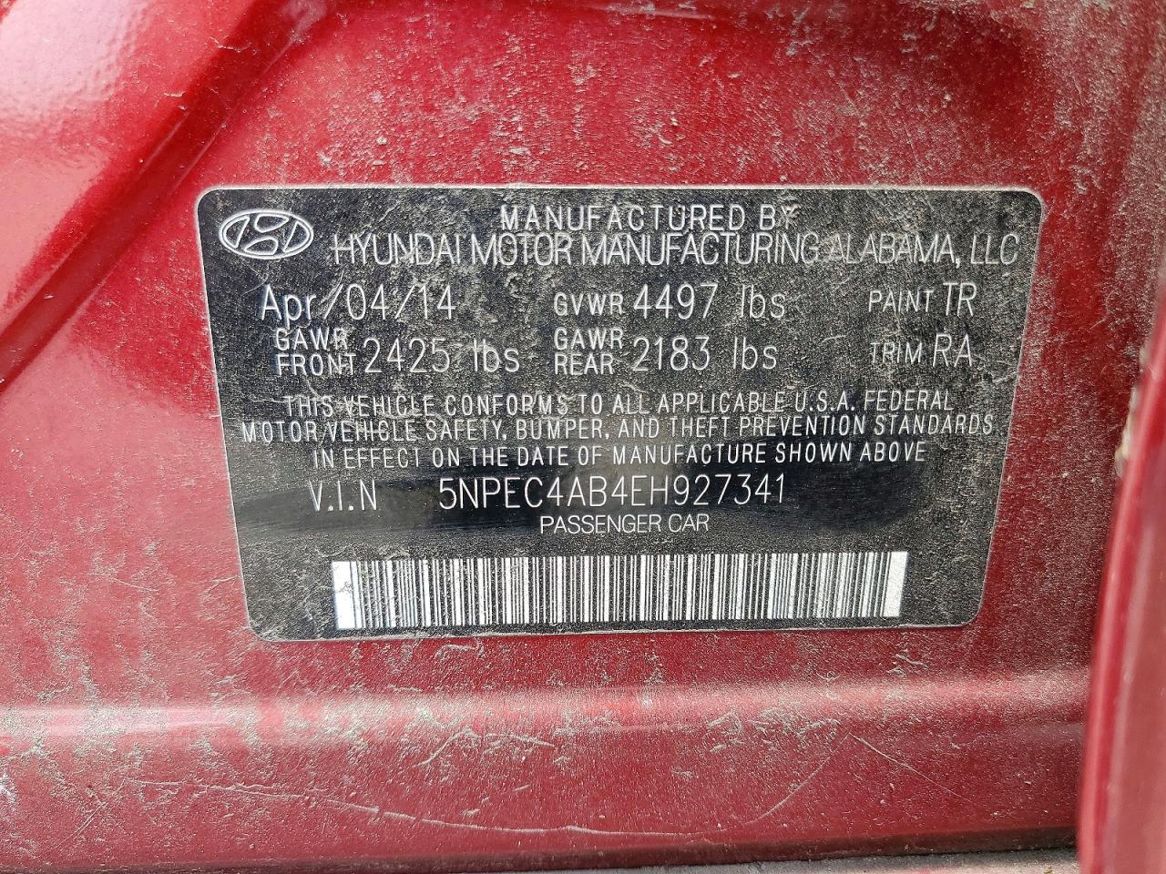2014 Hyundai Sonata Limited 2.0t Red vin: 5NPEC4AB4EH927341