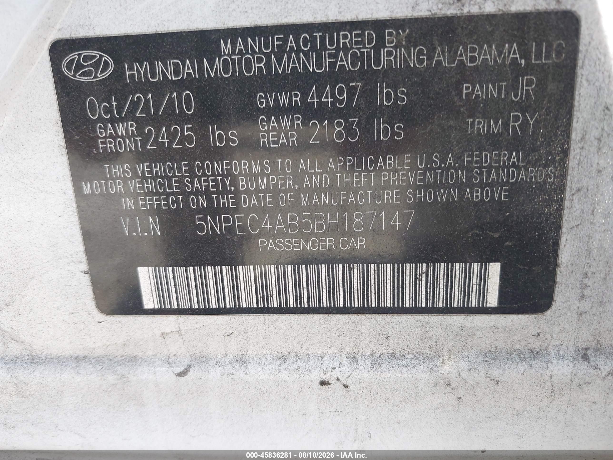 2011 Hyundai Sonata Se 2.0t White vin: 5NPEC4AB5BH187147
