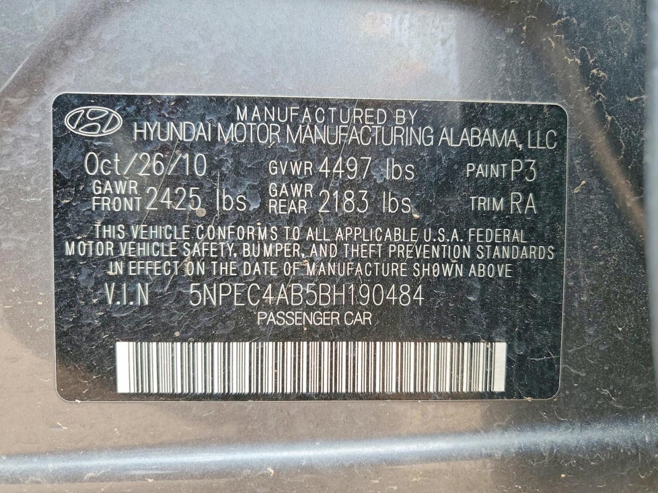 2011 Hyundai Sonata Se 2.0t Серый vin: 5NPEC4AB5BH190484