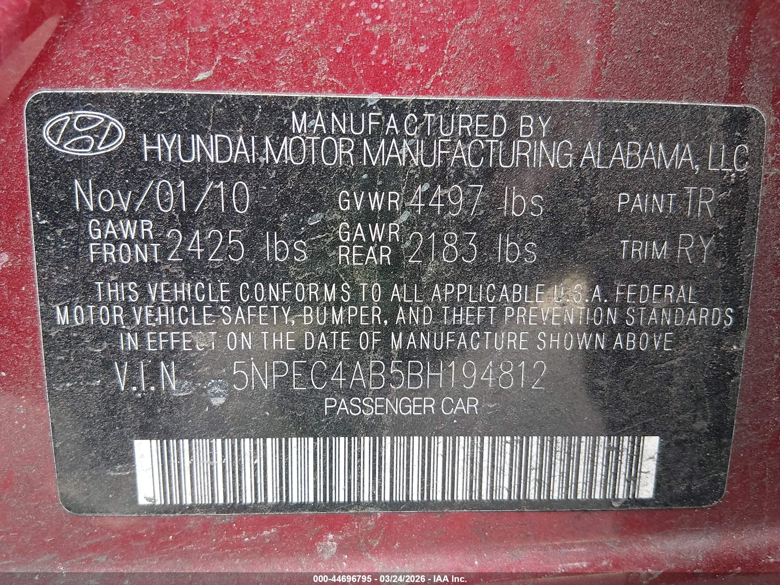 2011 Hyundai Sonata Se 2.0t Burgundy vin: 5NPEC4AB5BH194812
