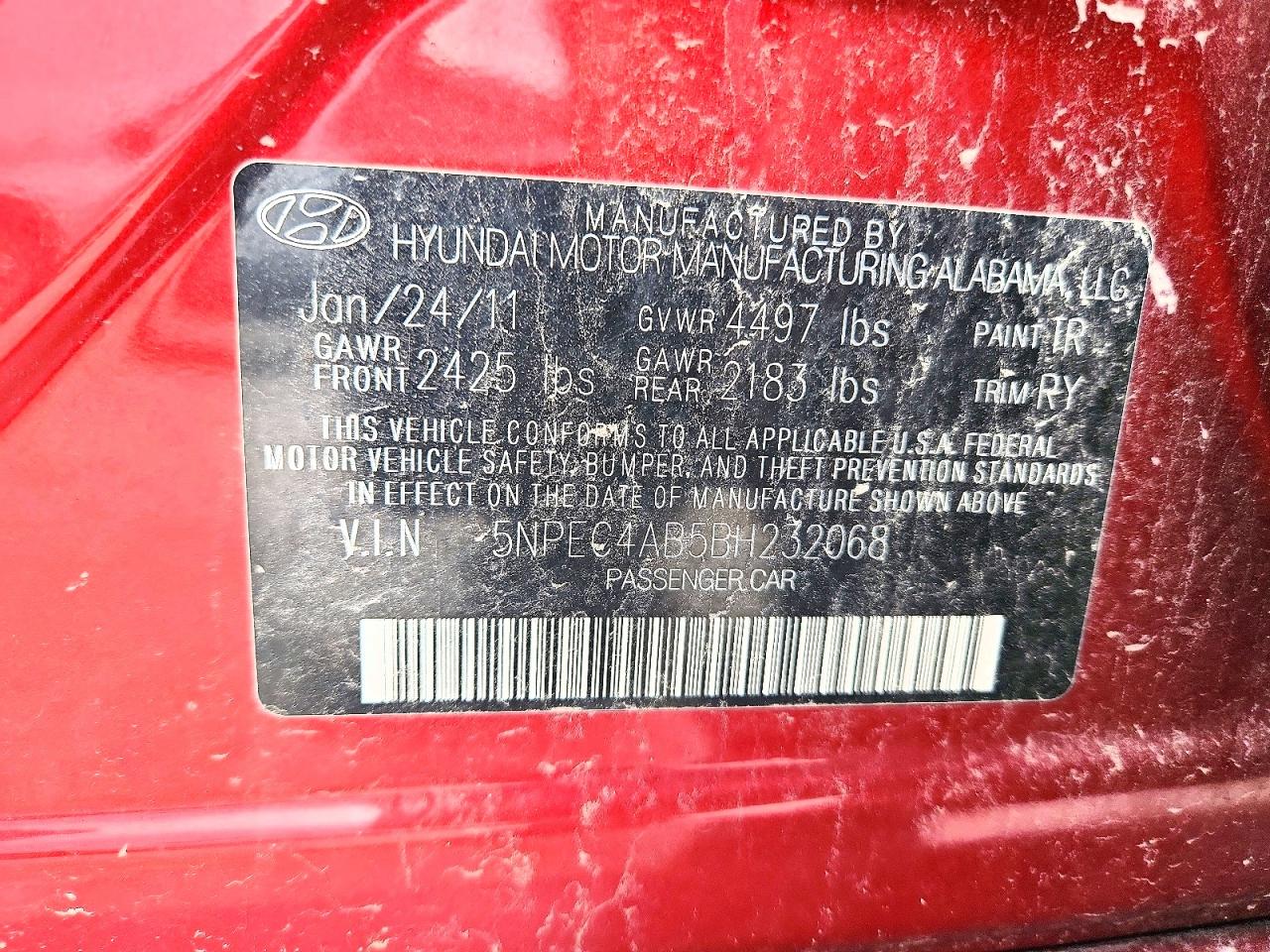 2011 Hyundai Sonata Se 2.0t Red vin: 5NPEC4AB5BH232068