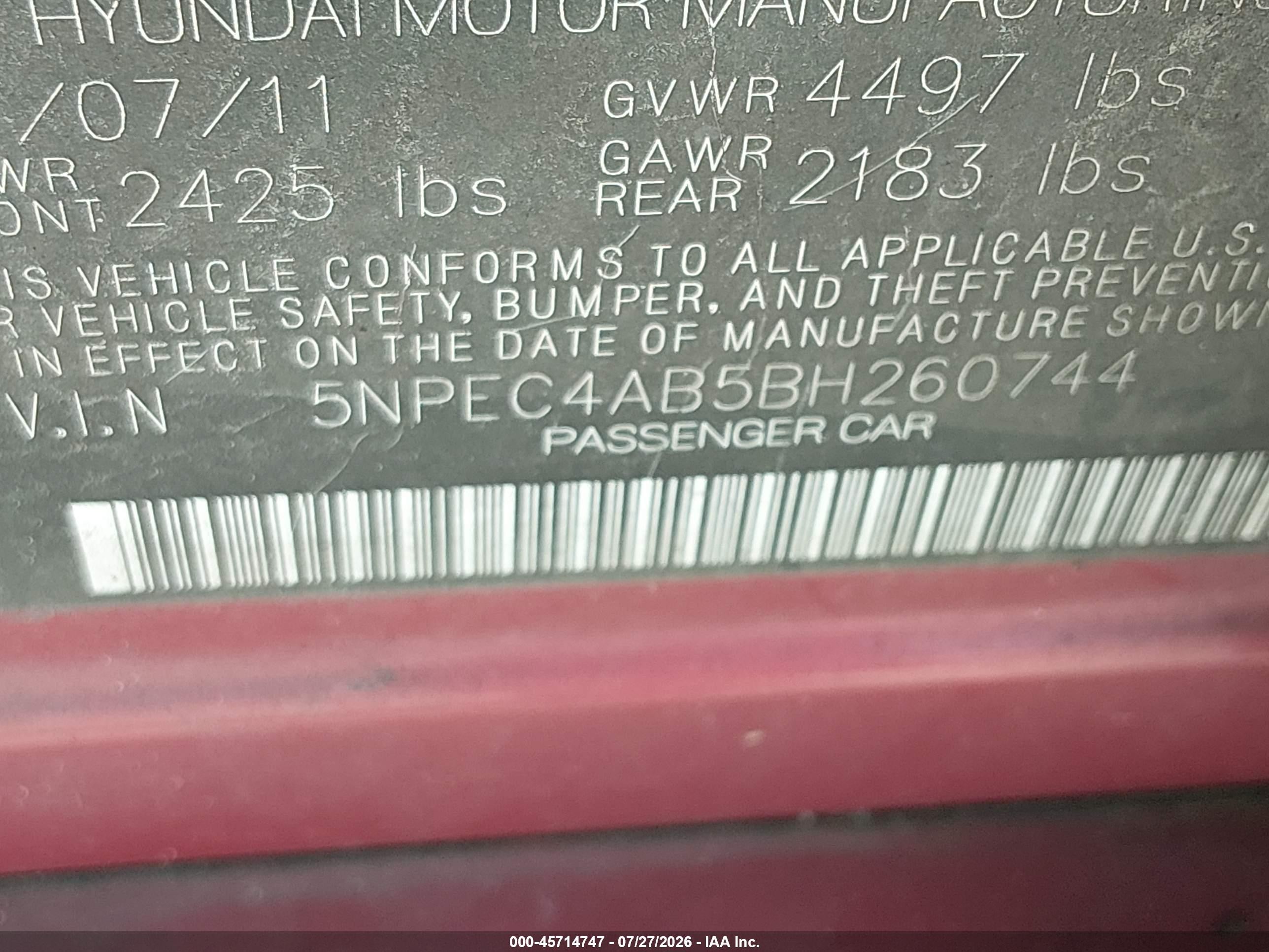 2011 Hyundai Sonata Se 2.0t Red vin: 5NPEC4AB5BH260744