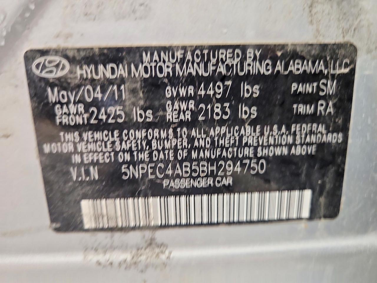 2011 Hyundai Sonata Limited 2.0t Silver vin: 5NPEC4AB5BH294750