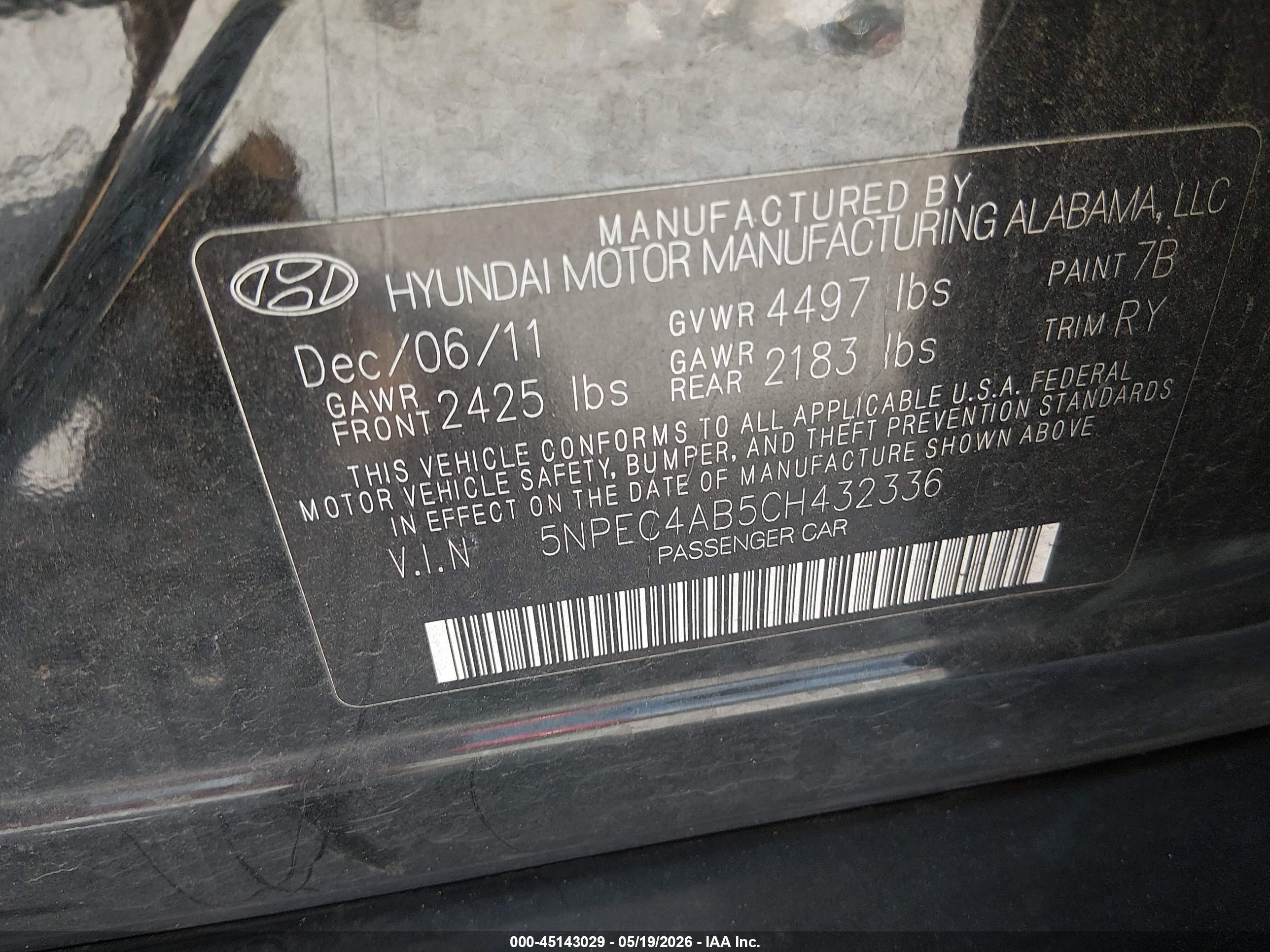 2012 Hyundai Sonata Se 2.0t Black vin: 5NPEC4AB5CH432336