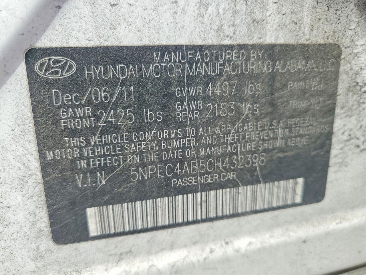 2012 Hyundai Sonata Limited 2.0t White vin: 5NPEC4AB5CH432398