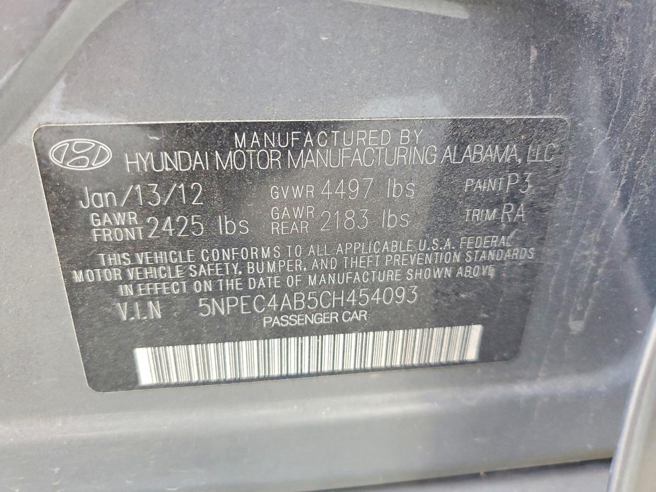 2012 Hyundai Sonata Limited 2.0t Gray vin: 5NPEC4AB5CH454093