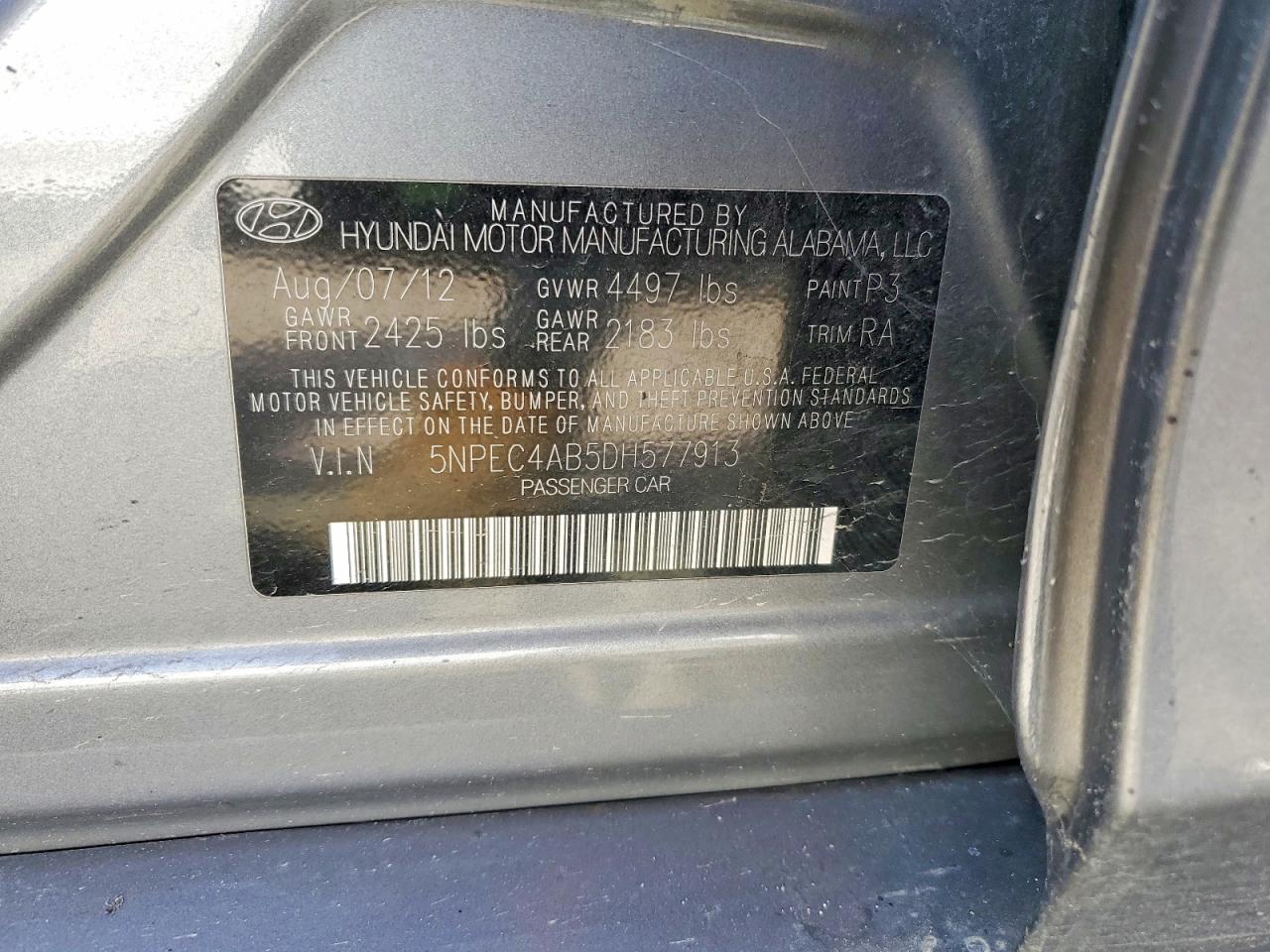 2013 Hyundai Sonata Gray vin: 5NPEC4AB5DH577913