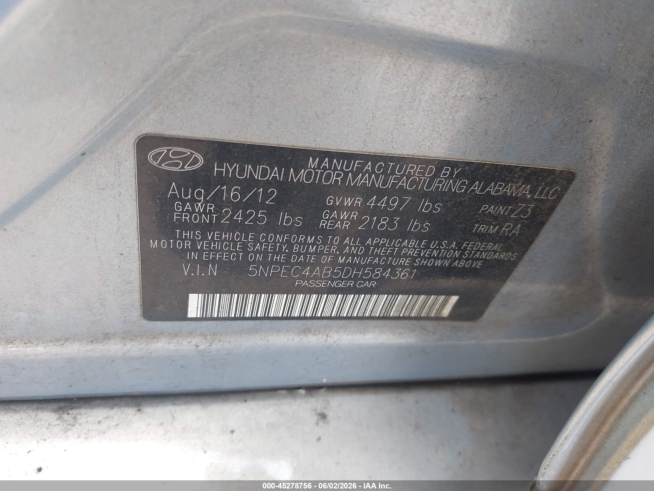 2013 Hyundai Sonata Limited 2.0t Серебряный vin: 5NPEC4AB5DH584361
