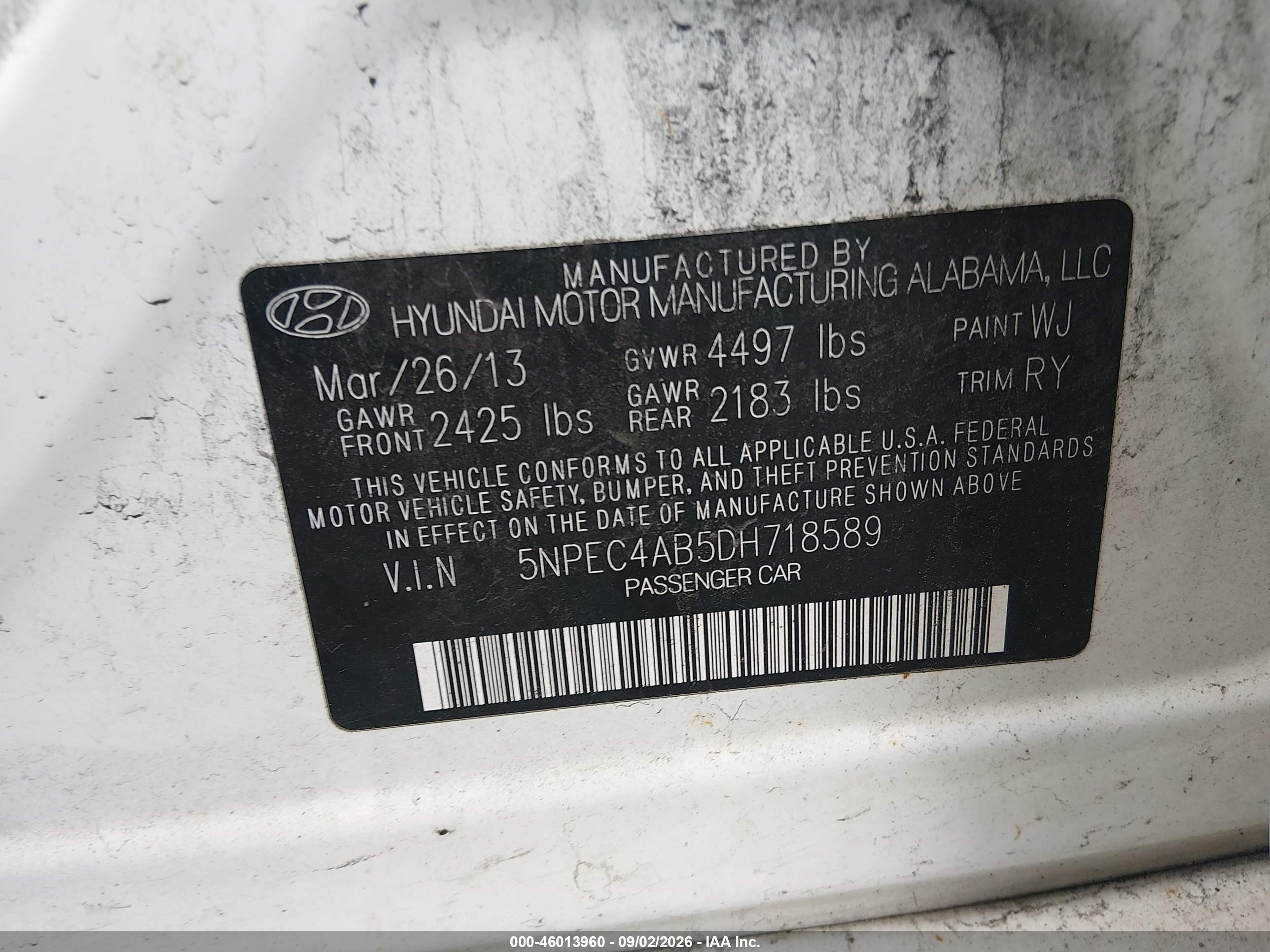 2013 Hyundai Sonata Limited 2.0t White vin: 5NPEC4AB5DH718589