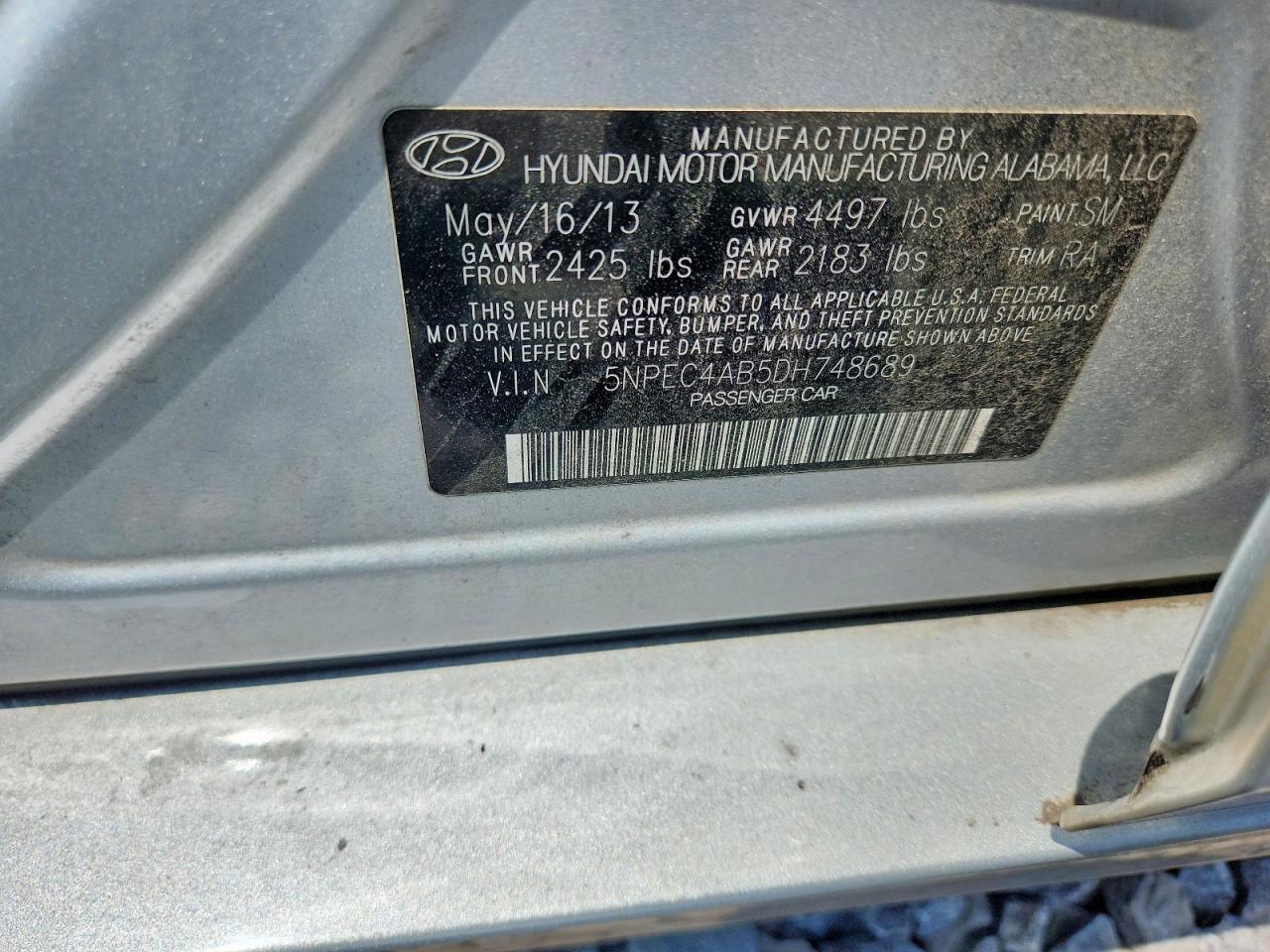 2013 Hyundai Sonata Silver vin: 5NPEC4AB5DH748689