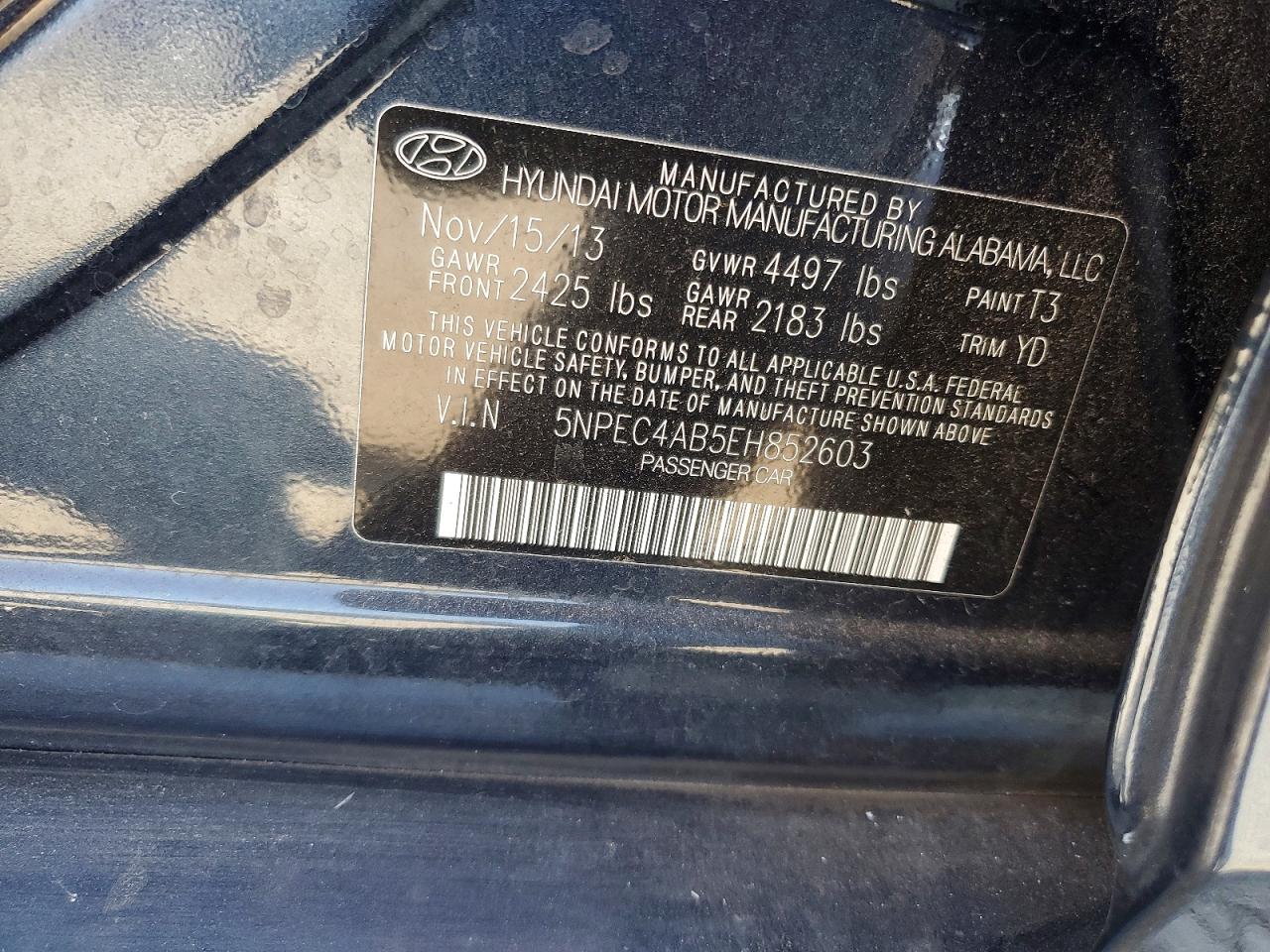 2014 Hyundai Sonata Limited 2.0t Blue vin: 5NPEC4AB5EH852603