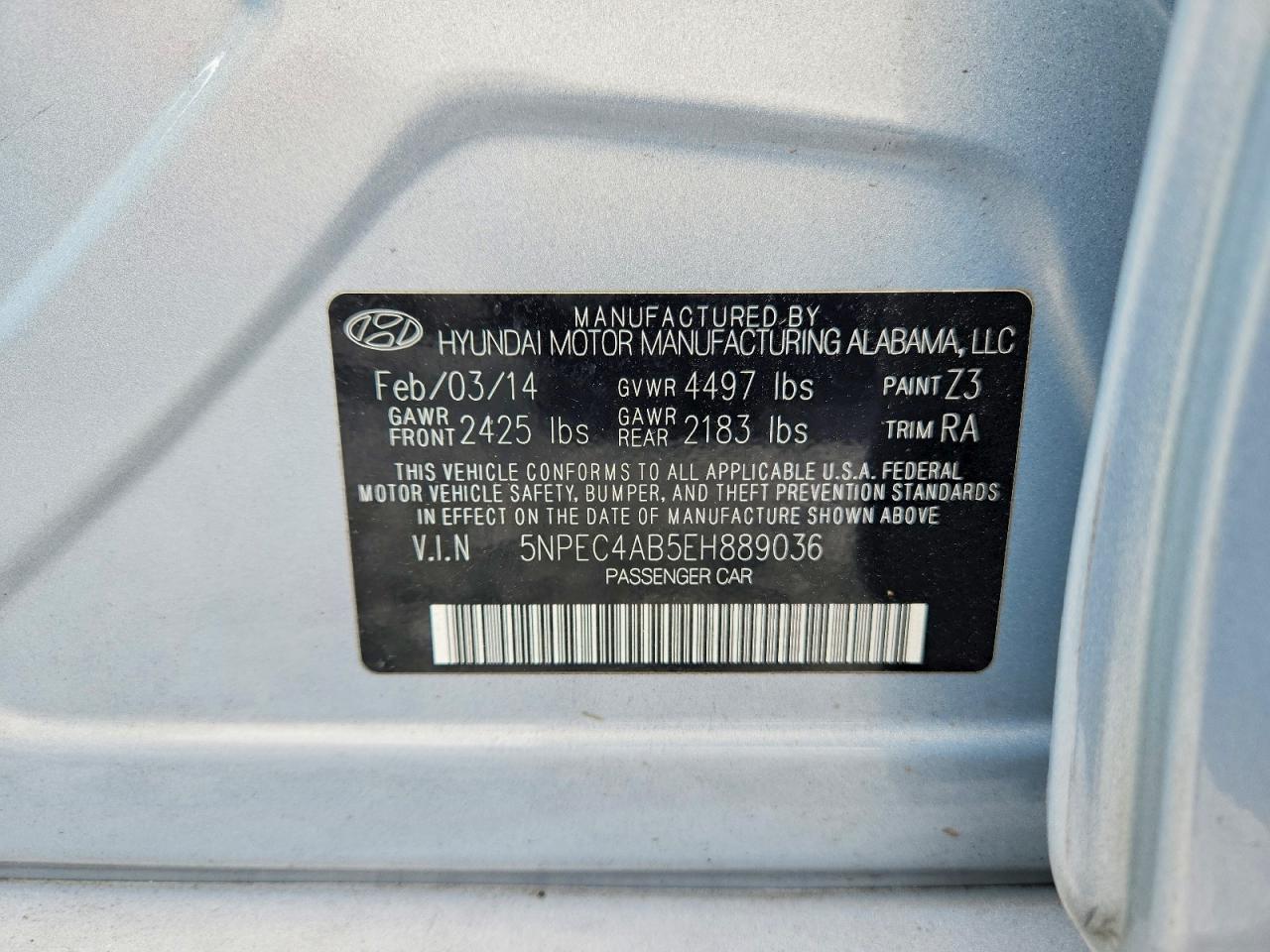 2014 Hyundai Sonata Limited 2.0t Silver vin: 5NPEC4AB5EH889036