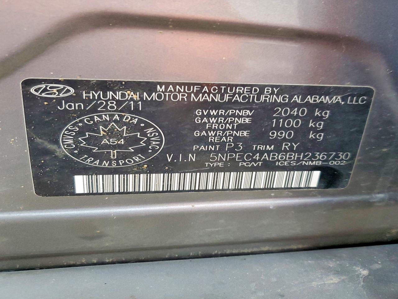 2011 Hyundai Sonata Se 2.0t Gray vin: 5NPEC4AB6BH236730