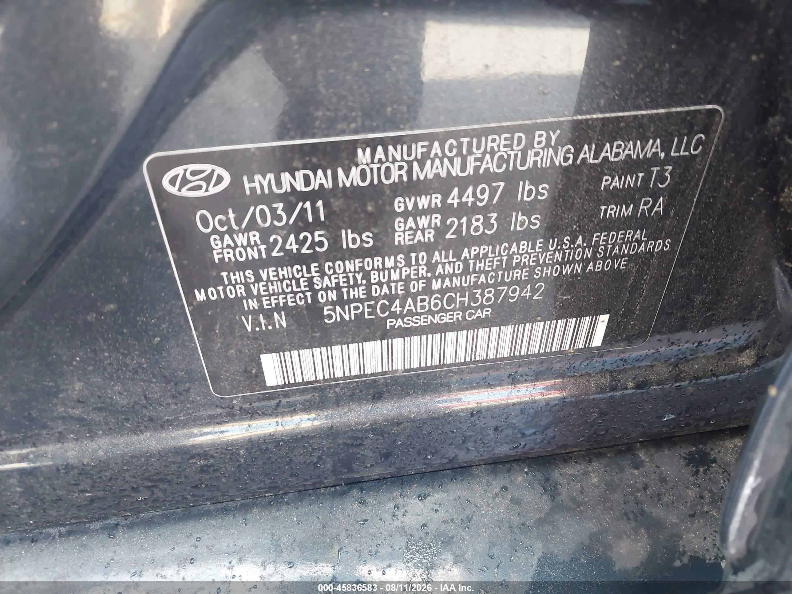 2012 Hyundai Sonata Limited 2.0t Black vin: 5NPEC4AB6CH387942