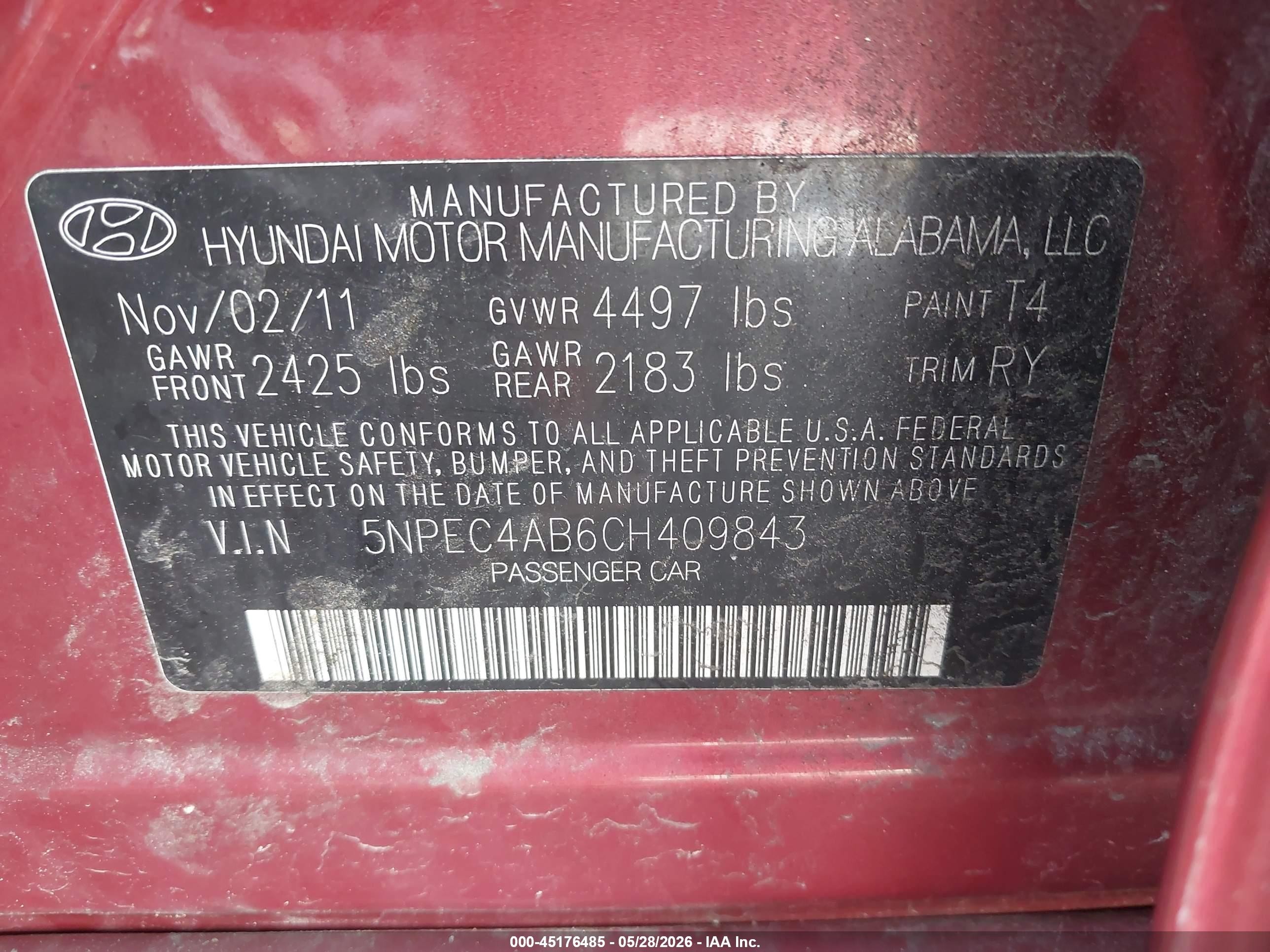 2012 Hyundai Sonata Se 2.0t Red vin: 5NPEC4AB6CH409843