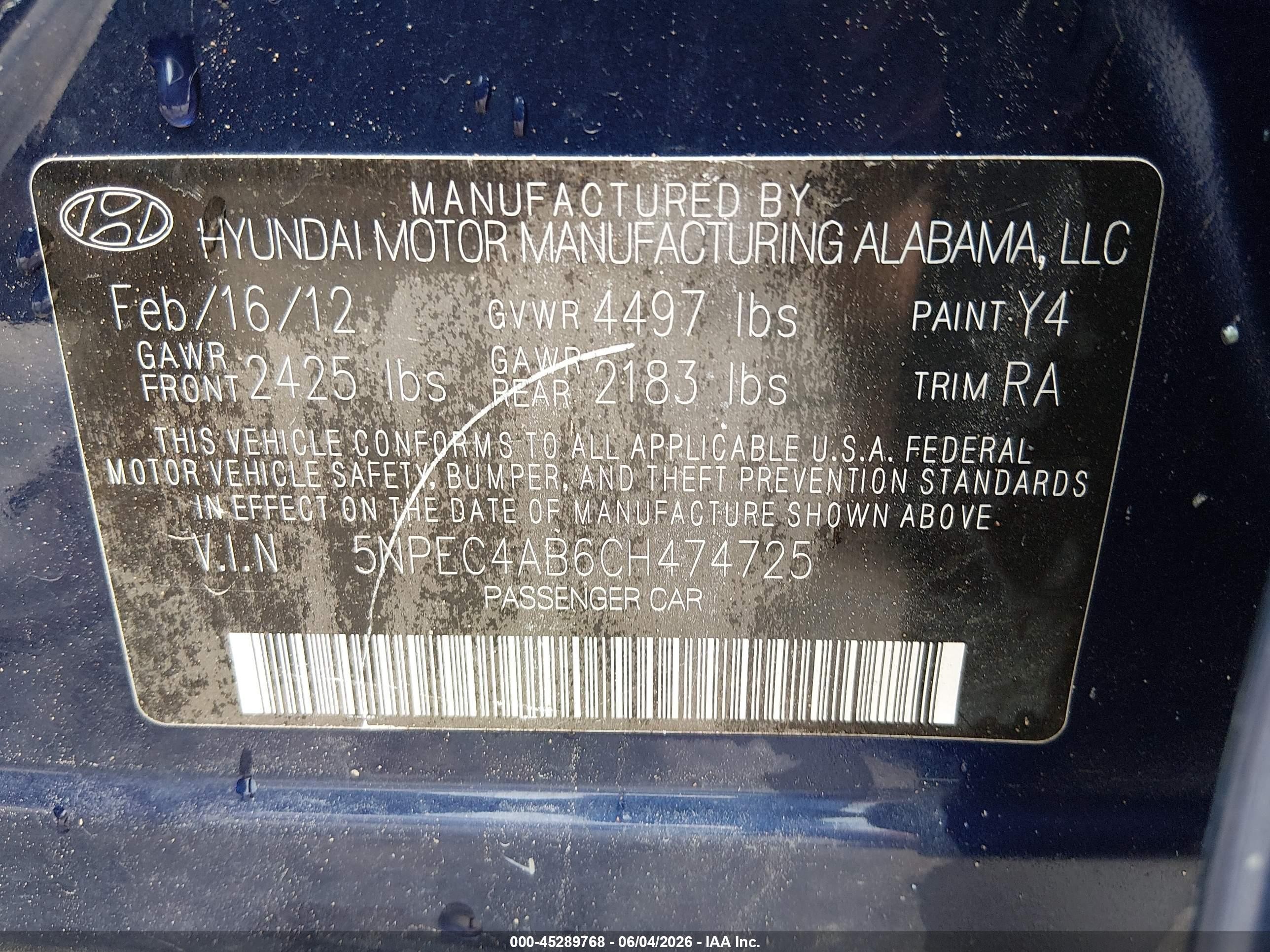 2012 Hyundai Sonata Se 2.0t Blue vin: 5NPEC4AB6CH474725