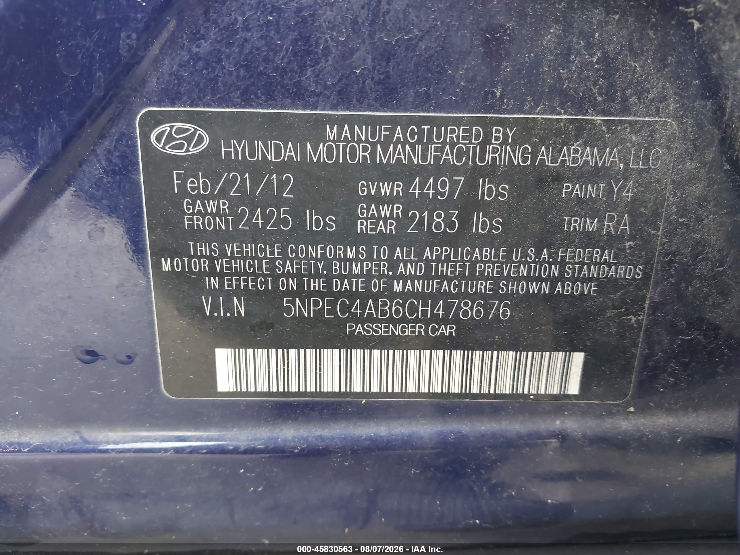 2012 Hyundai Sonata Se 2.0t Blue vin: 5NPEC4AB6CH478676
