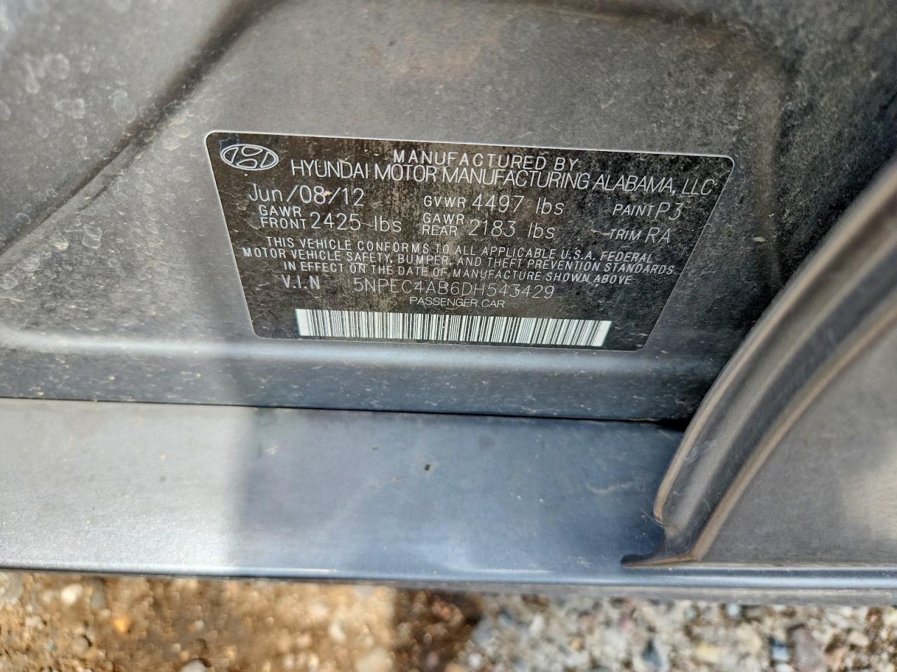 2013 Hyundai Sonata Se 2.0t Charcoal vin: 5NPEC4AB6DH543429